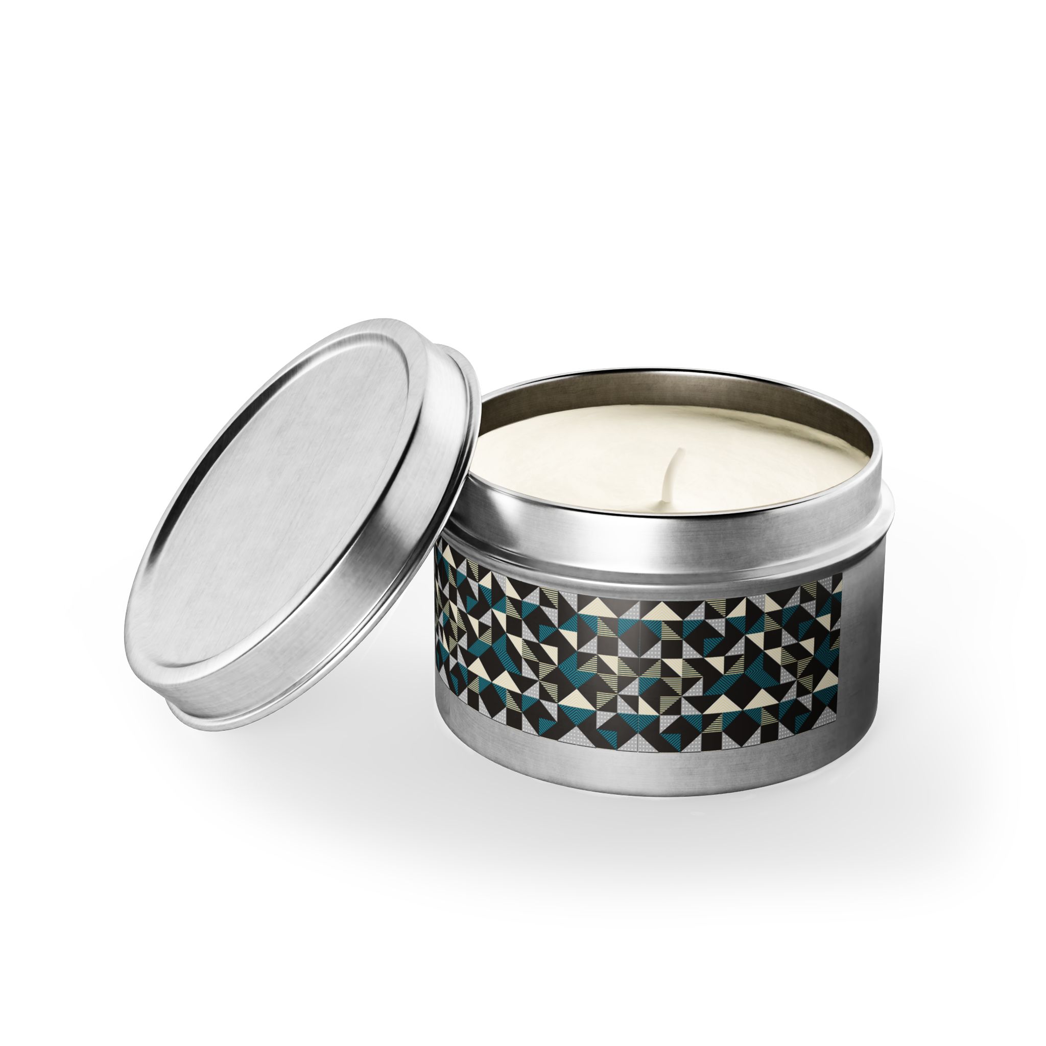 Geometric Triangle Tin Candle — Modern Teal & Grey Scented Candle - Image 70