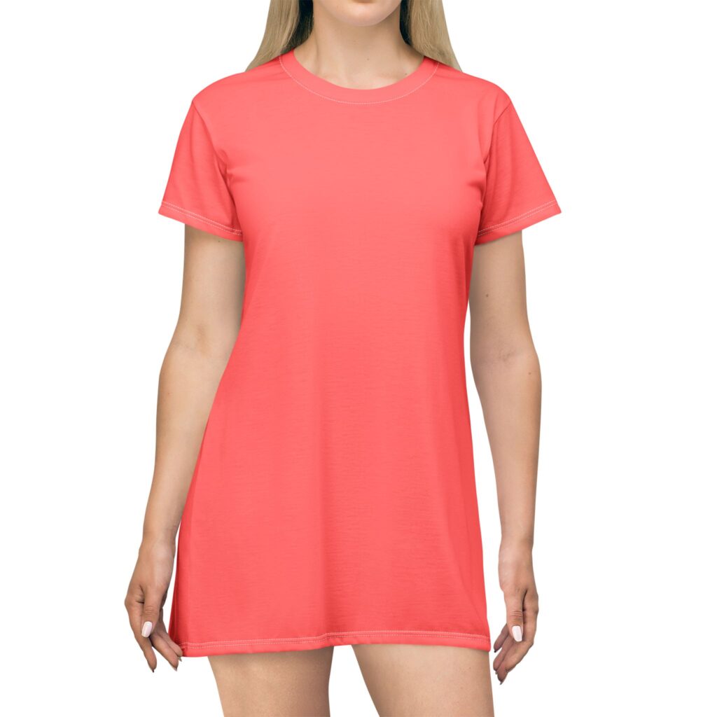 Coral AOP T‑Shirt Dress — Casual Everyday Summer Tee Dress