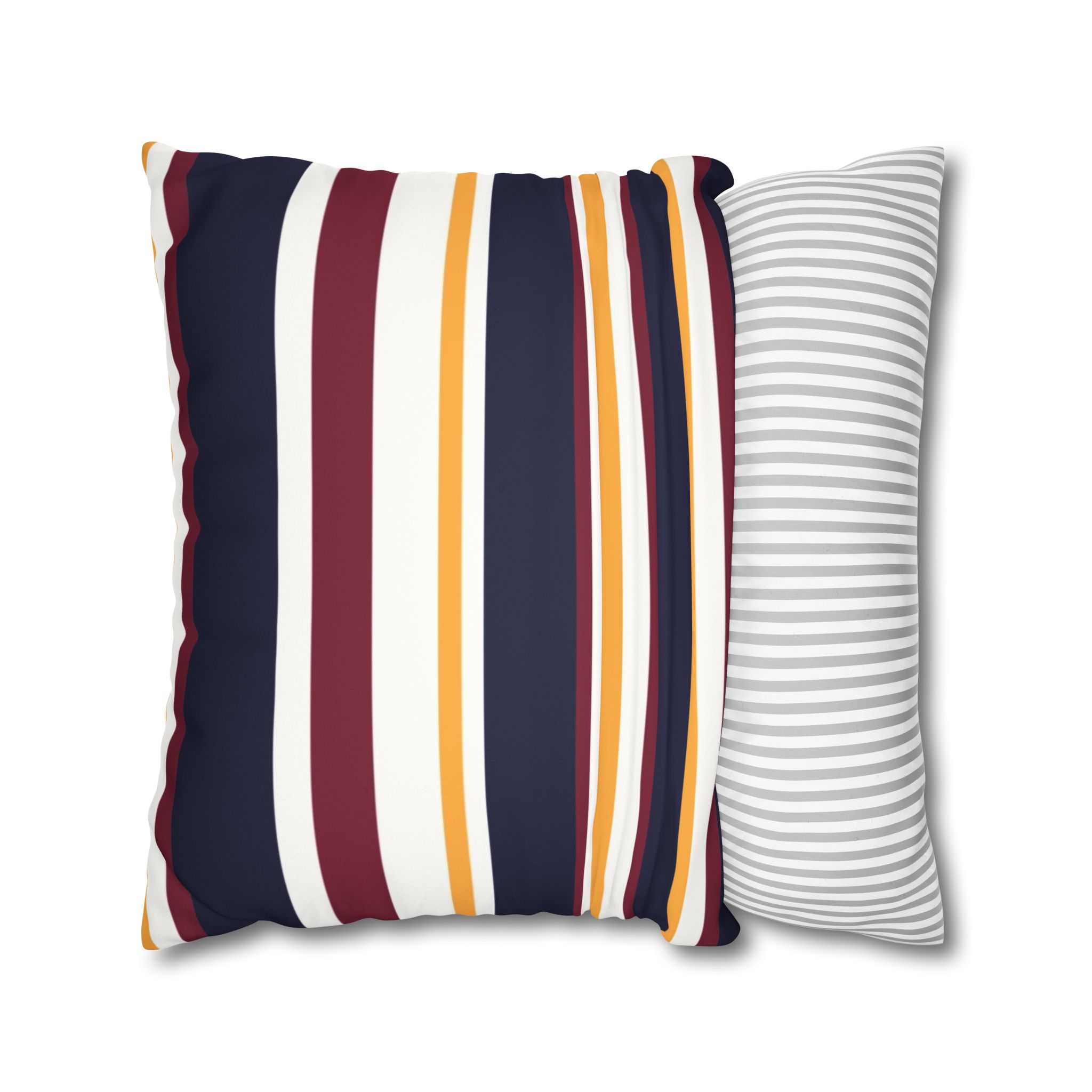 Striped Faux Suede Pillowcase - Navy, Maroon & Mustard Decorative Throw Pillow Cover - Image 14