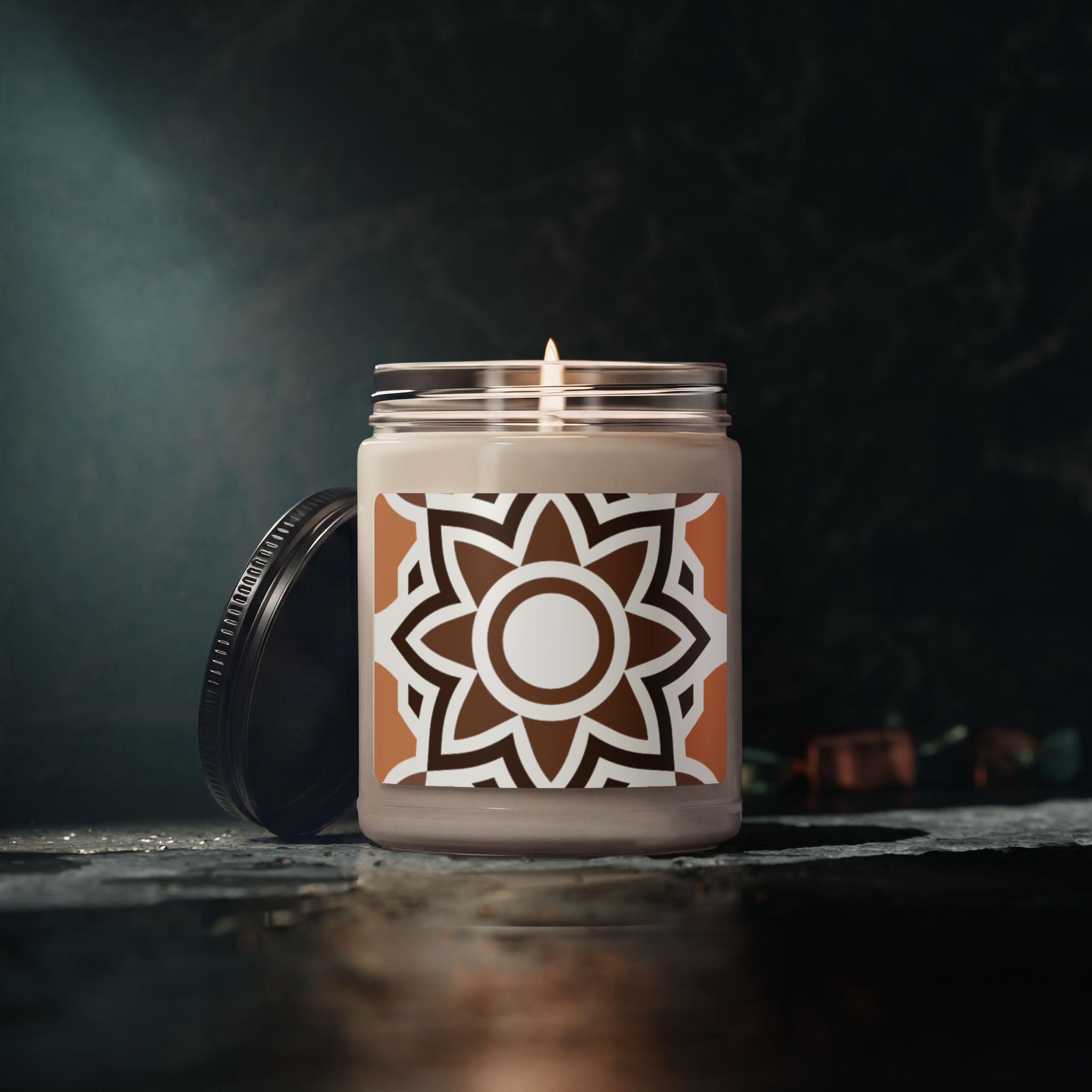 Soy Candle 9oz — Warm Brown Geometric Mandala Scented Jar - Image 25