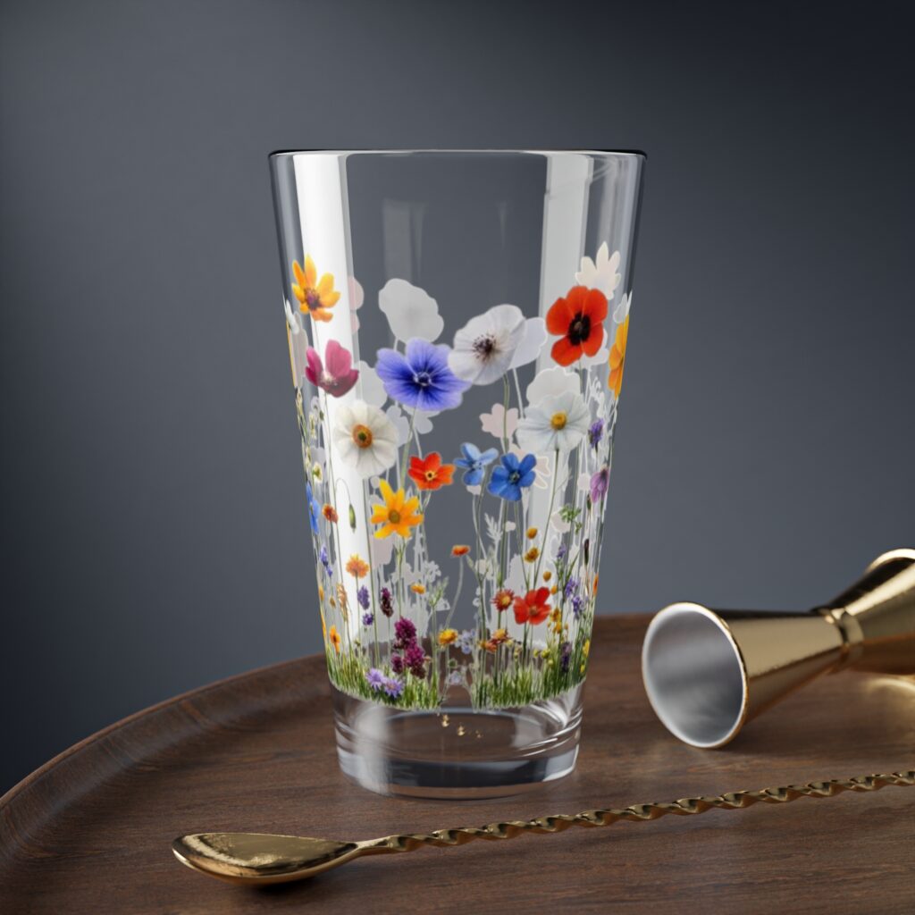 Floral Meadow Mixing Glass — 16oz Decorative Cocktail & Bar Glass