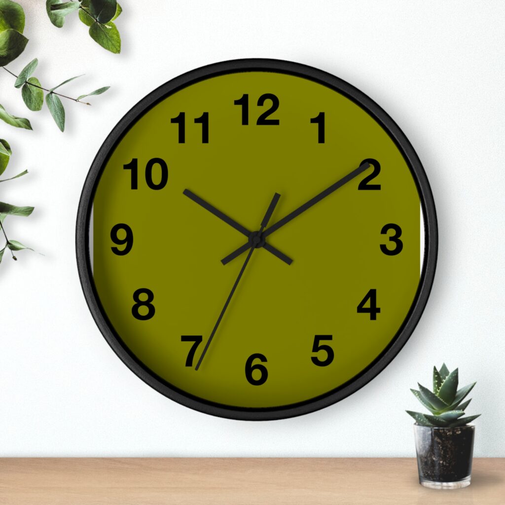 Olive Minimalist Wall Clock — Modern Numeric Face Home Decor