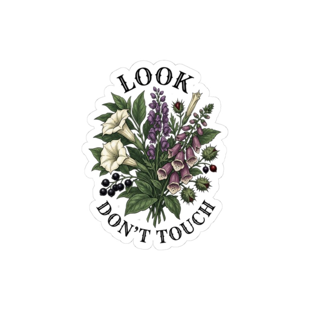 Look Don’t Touch floral bouquet Sticker | Gothic botanicals, Victorian herb art