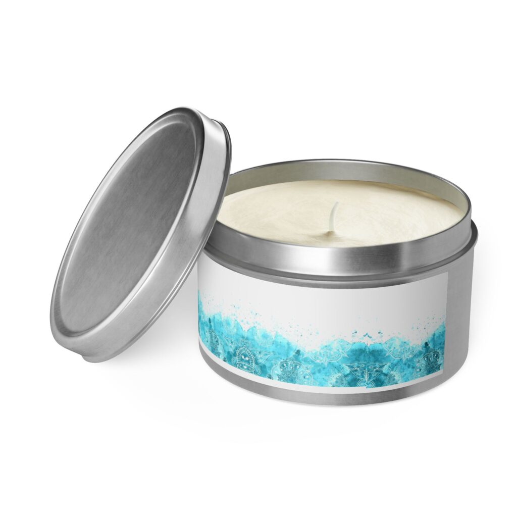 Ocean Watercolor Tin Candle — Calming Sea Breeze Scented Candle