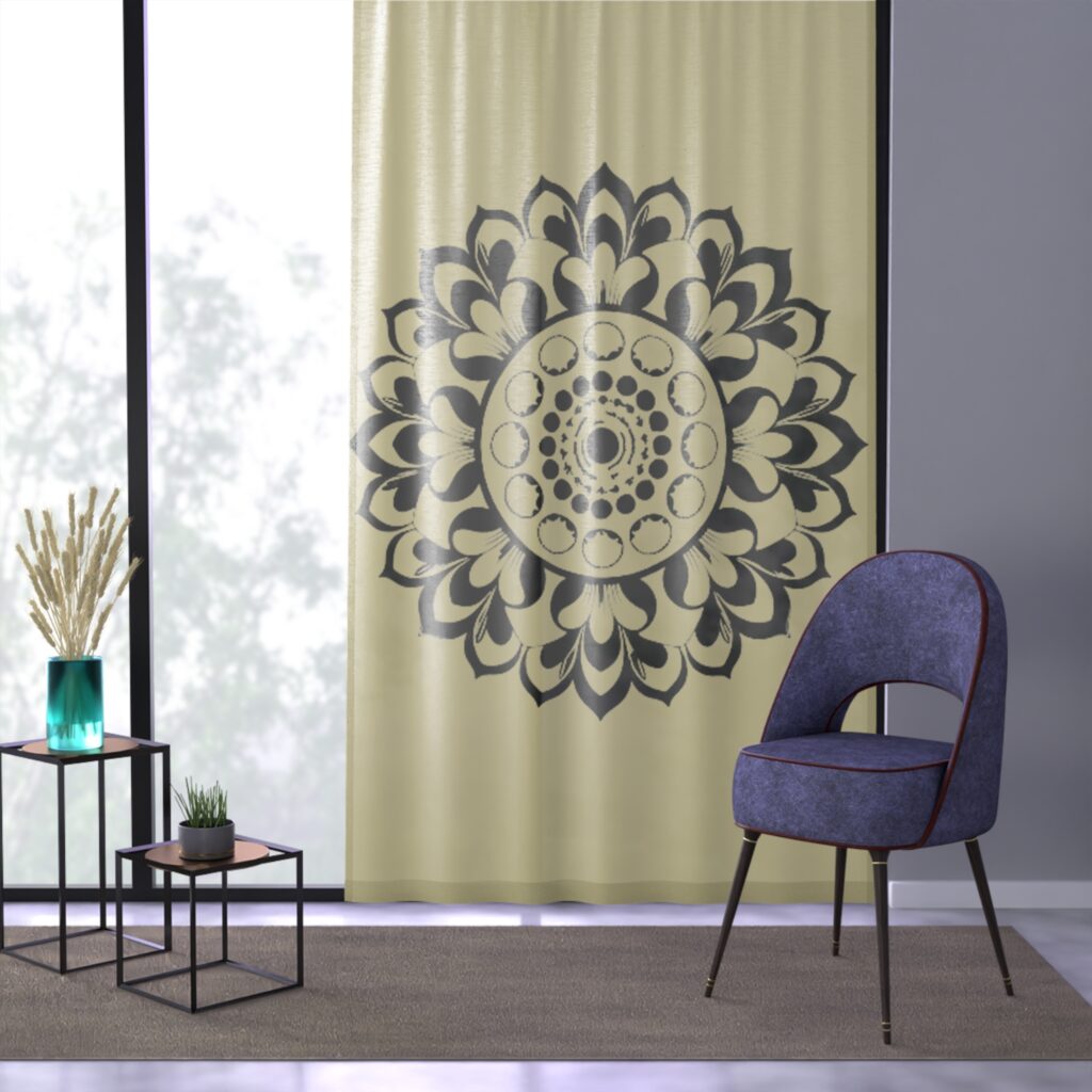 Mandala Window Curtain - Boho Floral Sheer Panel for Living Room & Bedroom