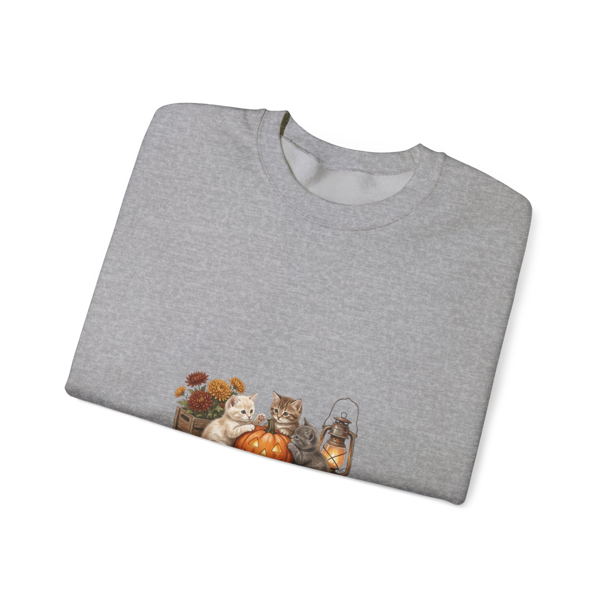 Pumpkin Patch Cats Crewneck Sweatshirt | Autumn Leaves, Harvest Pumpkin Season - Image 15
