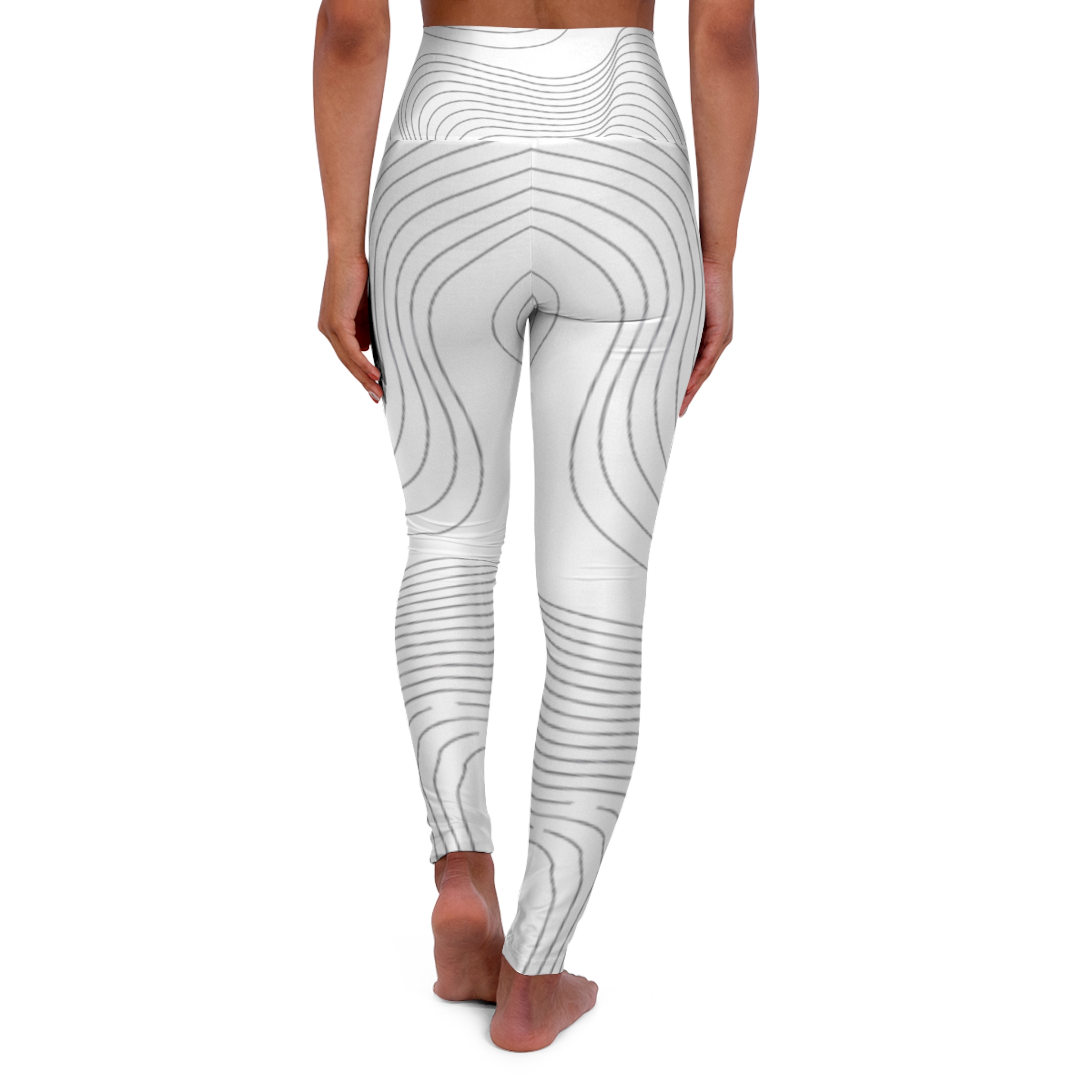 High-Waisted Yoga Leggings — Minimal Contour Line Pattern - Image 3