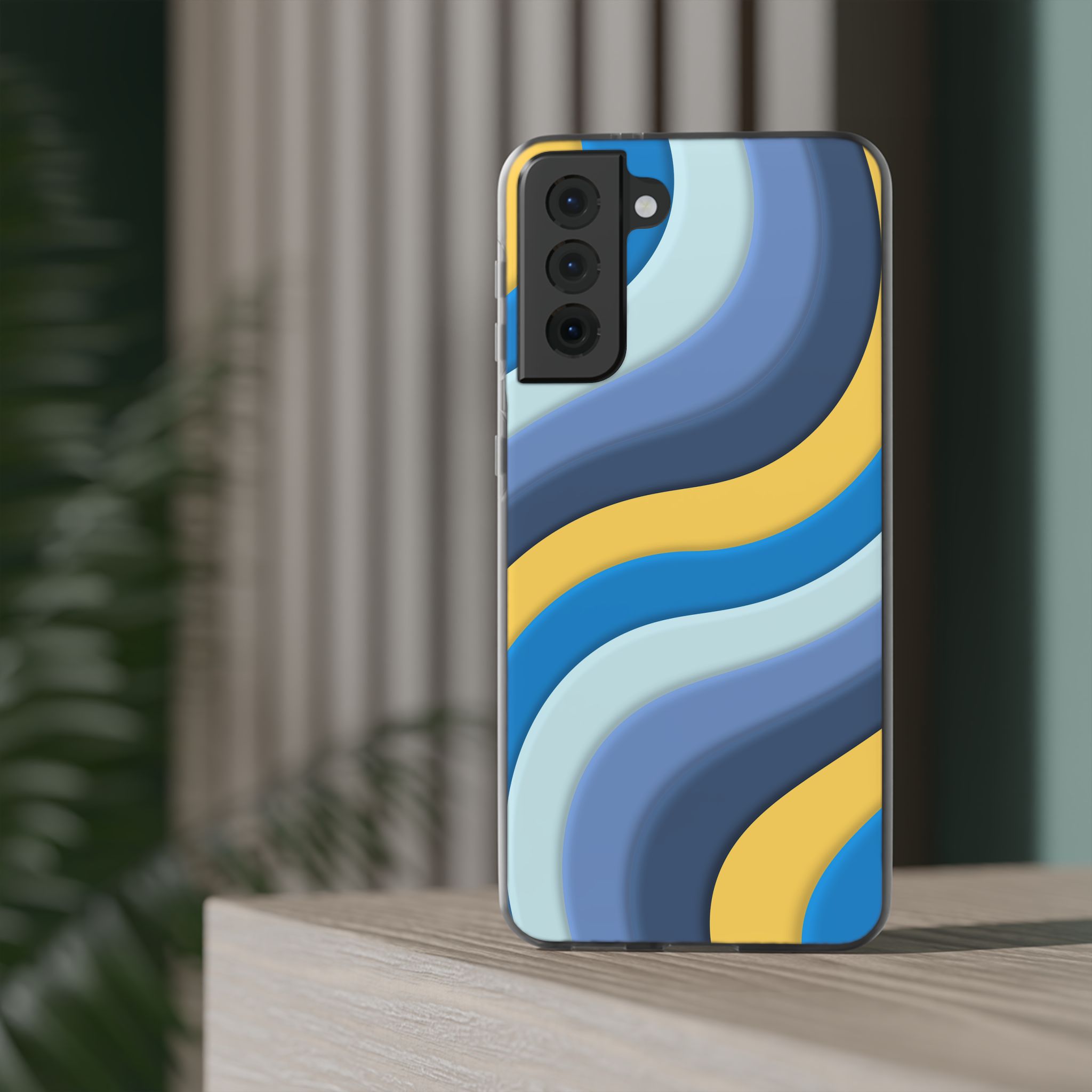 Retro Blue & Yellow Abstract Flexi Case— Wave Pattern Phone Case - Image 16