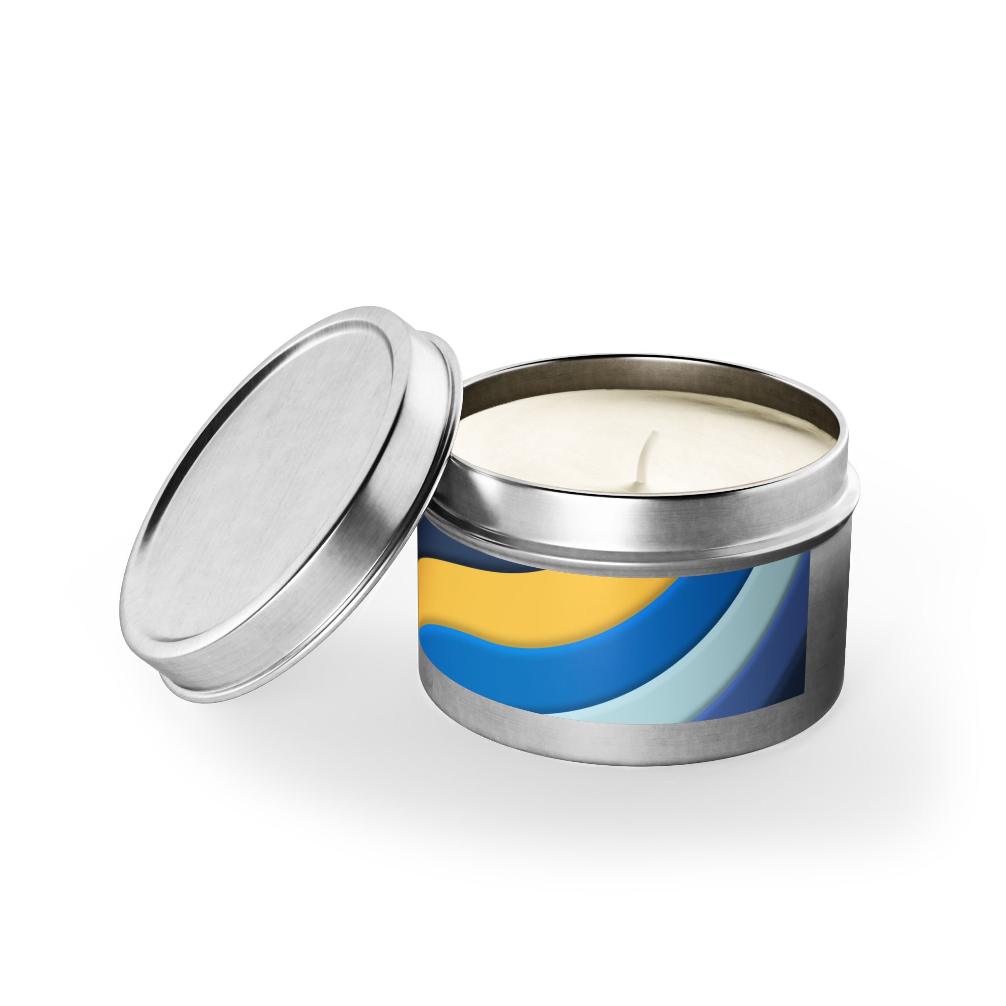 Blue & Gold Wave Tin Candle — Coastal Scented Soy Candle in Travel Tin - Image 84