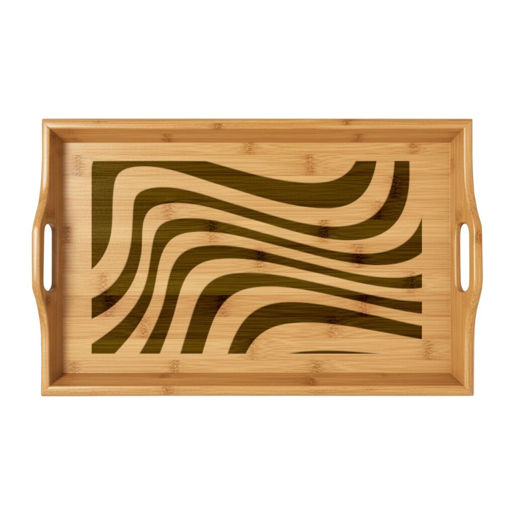 Bamboo Serving Tray — Engraved Wavy Lines Decorative Serving Tray