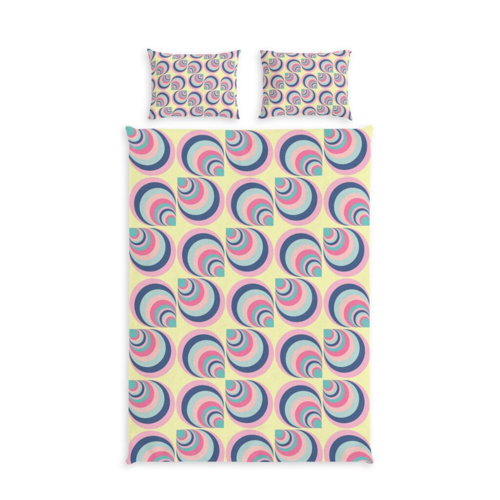 Retro Swirl Cotton Bed Set — Pastel 70s-Inspired Duvet Cover & Pillowcases