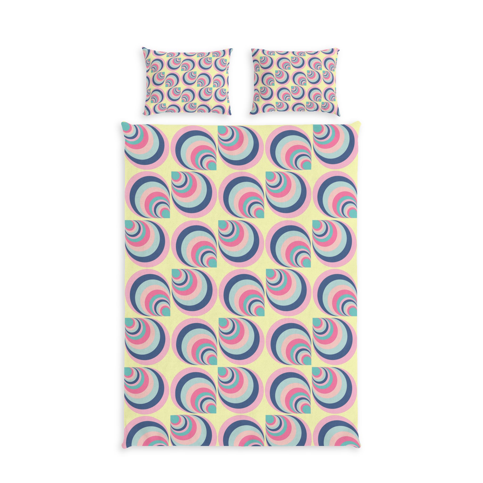 Retro Swirl Cotton Bed Set — Pastel 70s-Inspired Duvet Cover & Pillowcases