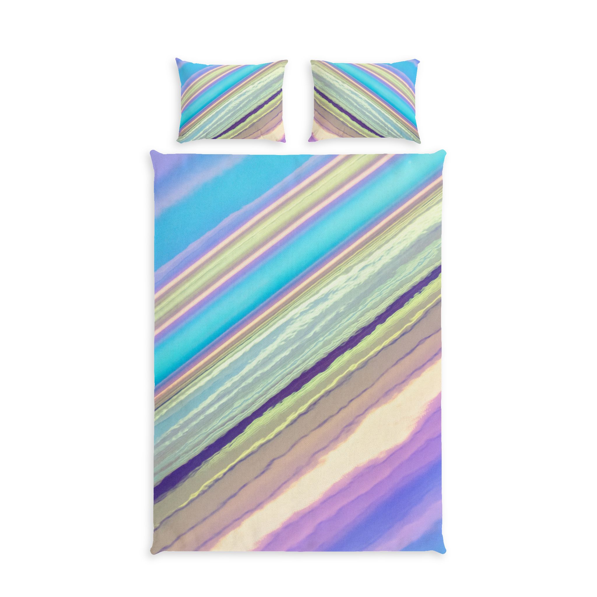 Pastel Diagonal Stripe Cotton Bed Set – Soft Watercolor Bedding - Image 2