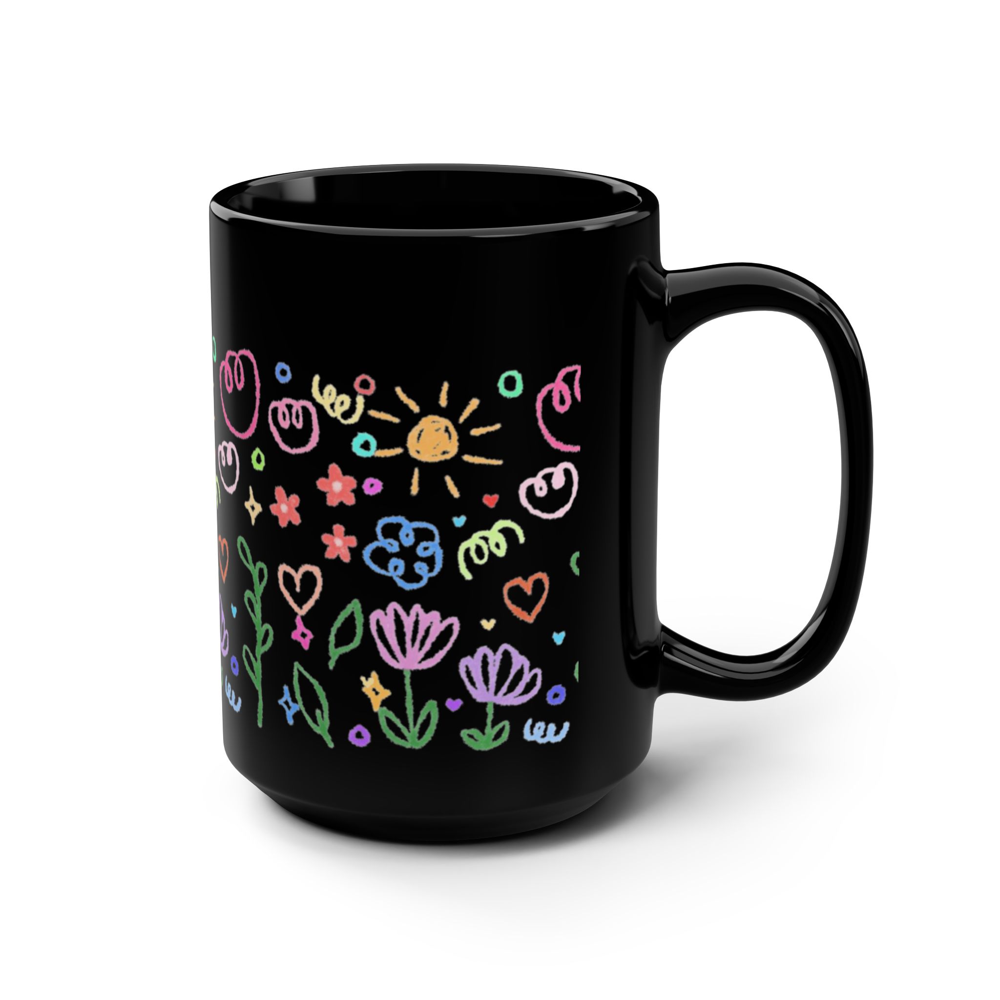 15oz Black Mug with Lavender Pansy Floral Band — Elegant Purple Flower Coffee Cup - Image 2