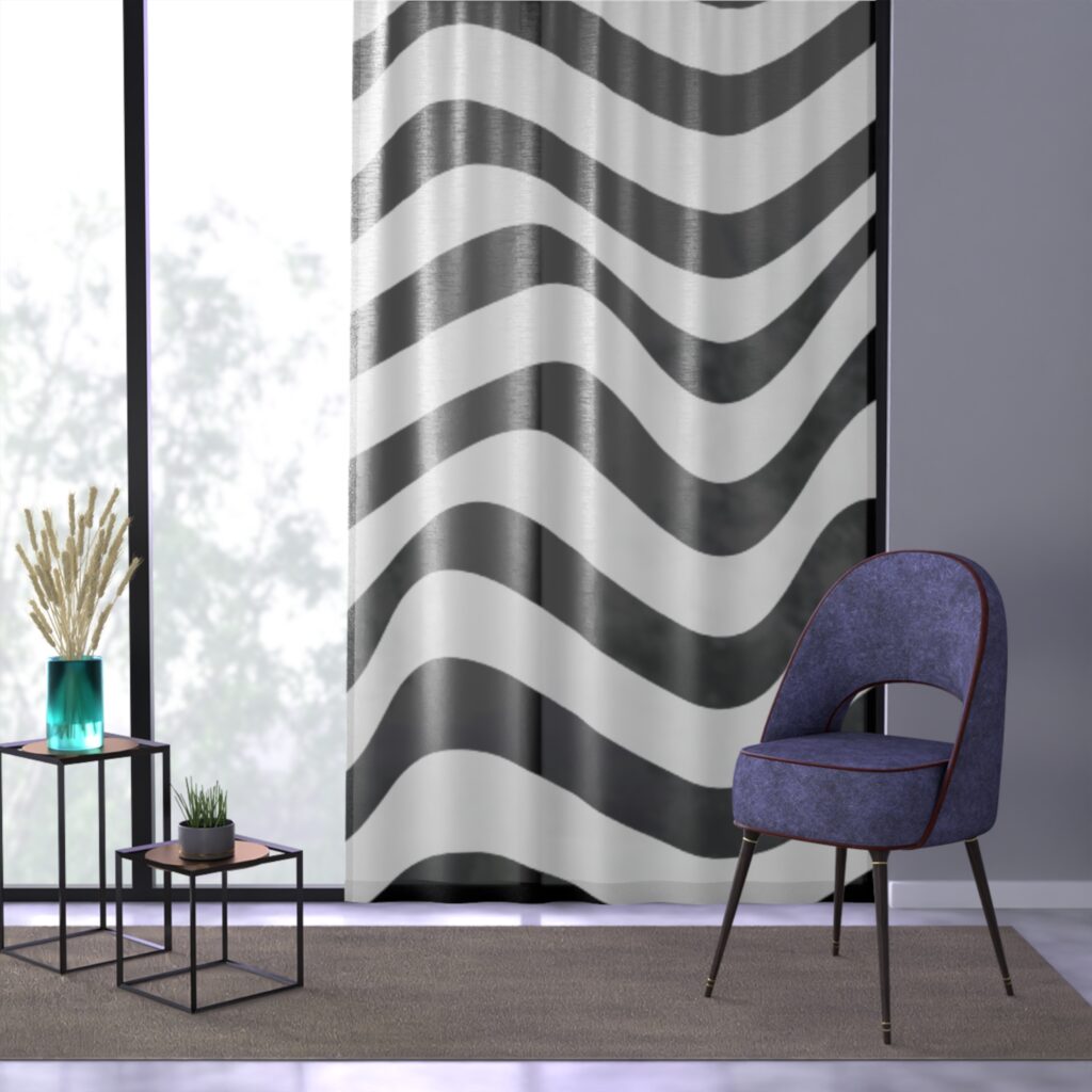 Wavy Black & White Curtain — Modern Optical-Illusion Window Panel