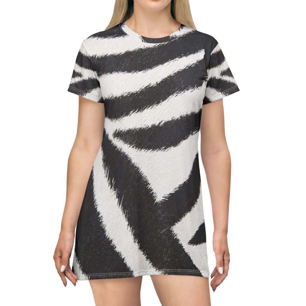 Zebra Print T‑Shirt Dress — All‑Over Graphic Animal Stripe AOP