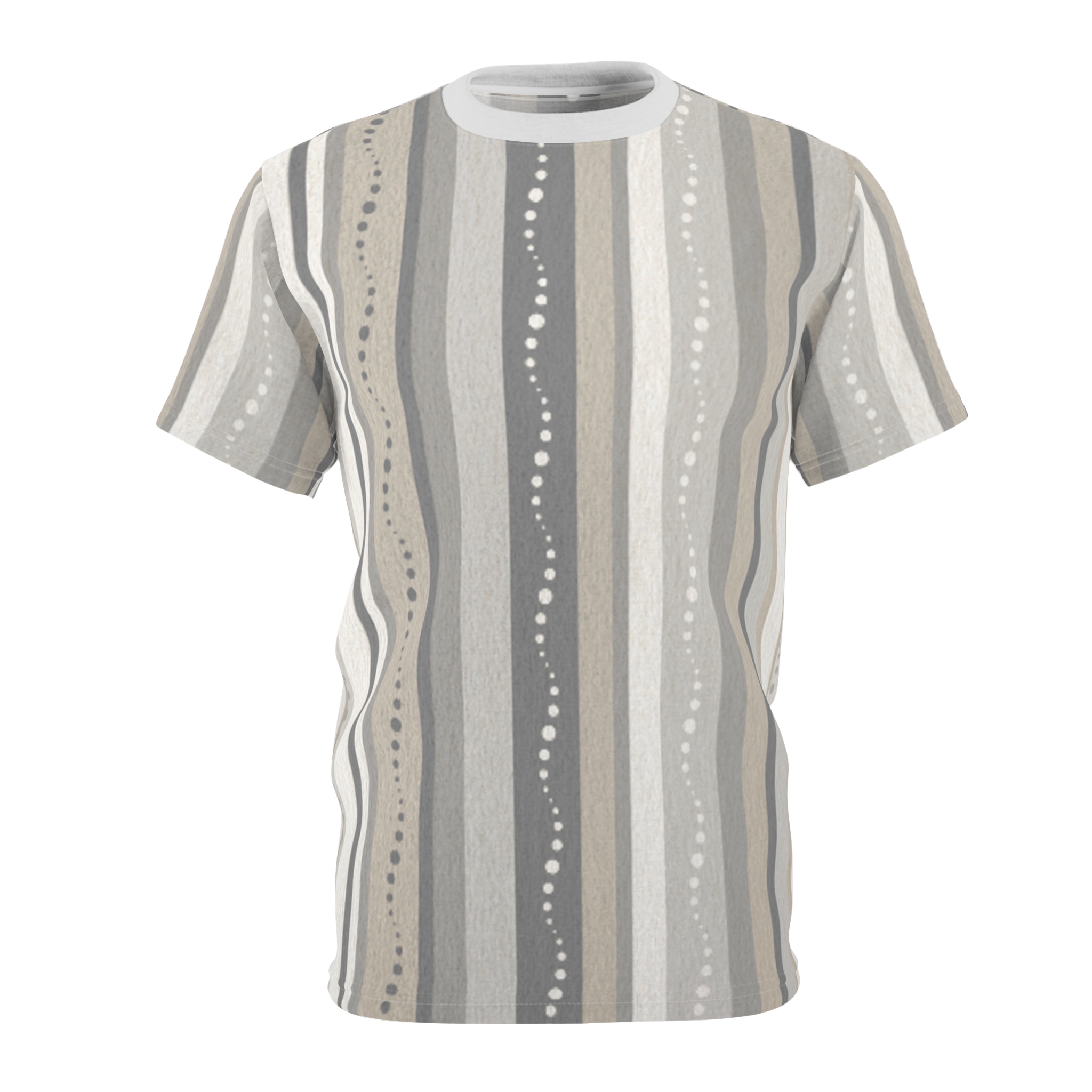 Neutral Striped Pattern Tee — Beige & Gray All-Over Print - Image 2