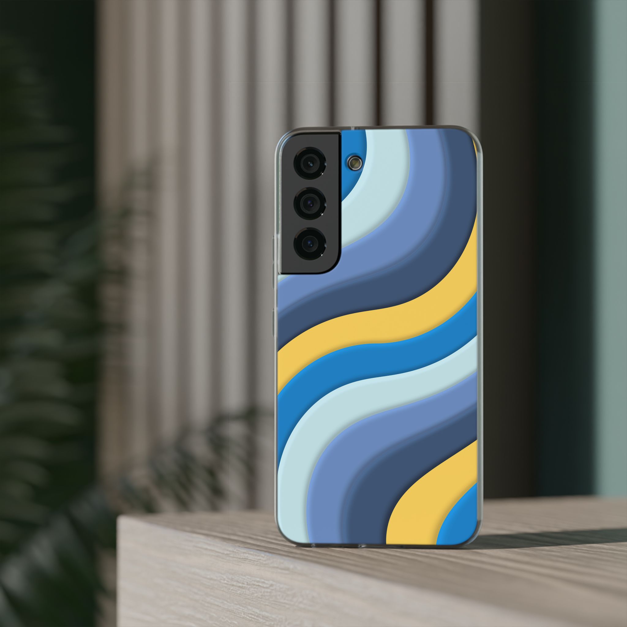 Retro Blue & Yellow Abstract Flexi Case— Wave Pattern Phone Case - Image 24