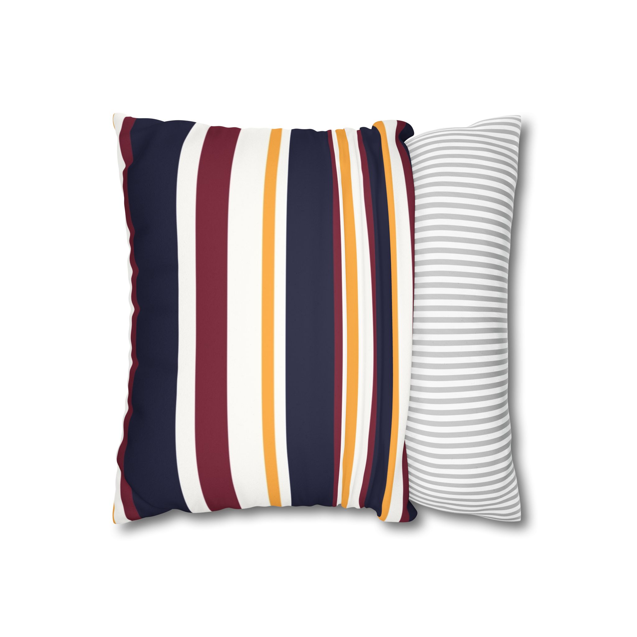Striped Faux Suede Pillowcase - Navy, Maroon & Mustard Decorative Throw Pillow Cover - Image 3