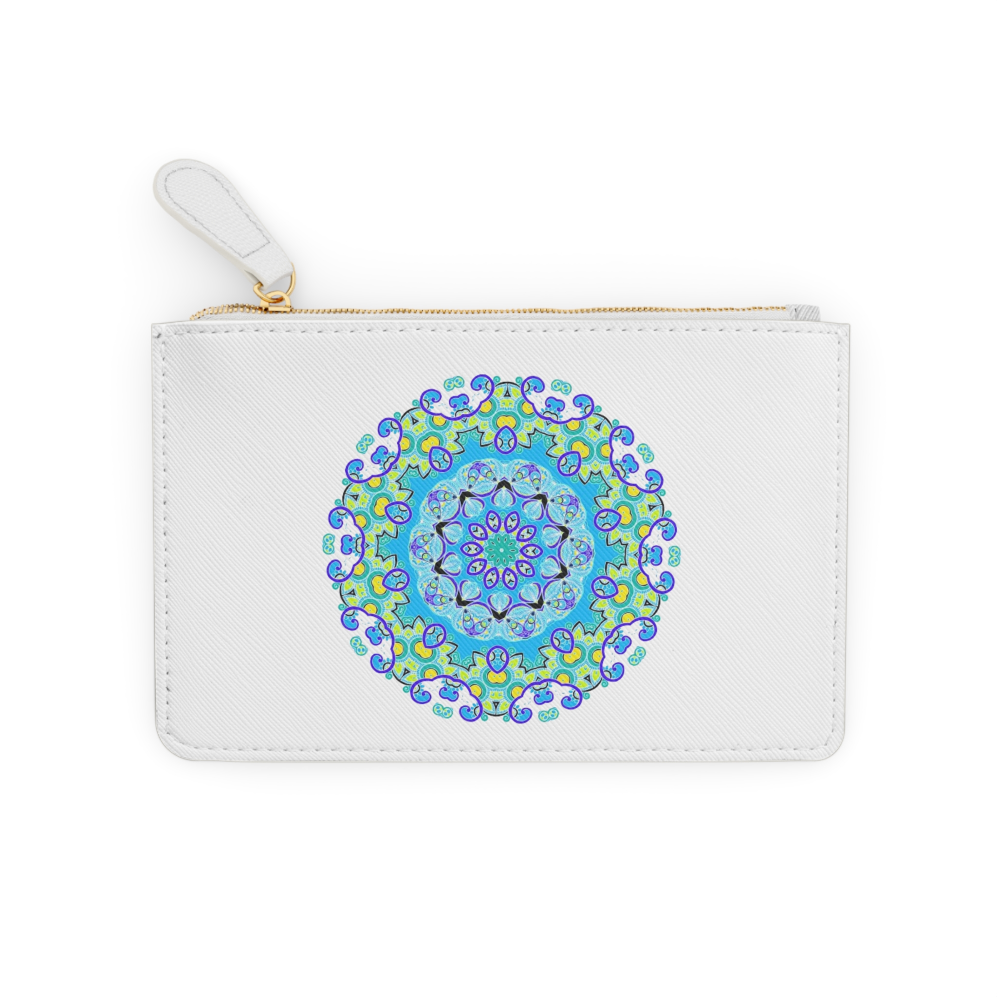 Blue Green Mandala Mini Clutch — Small Zipper Cosmetic Pouch - Image 3