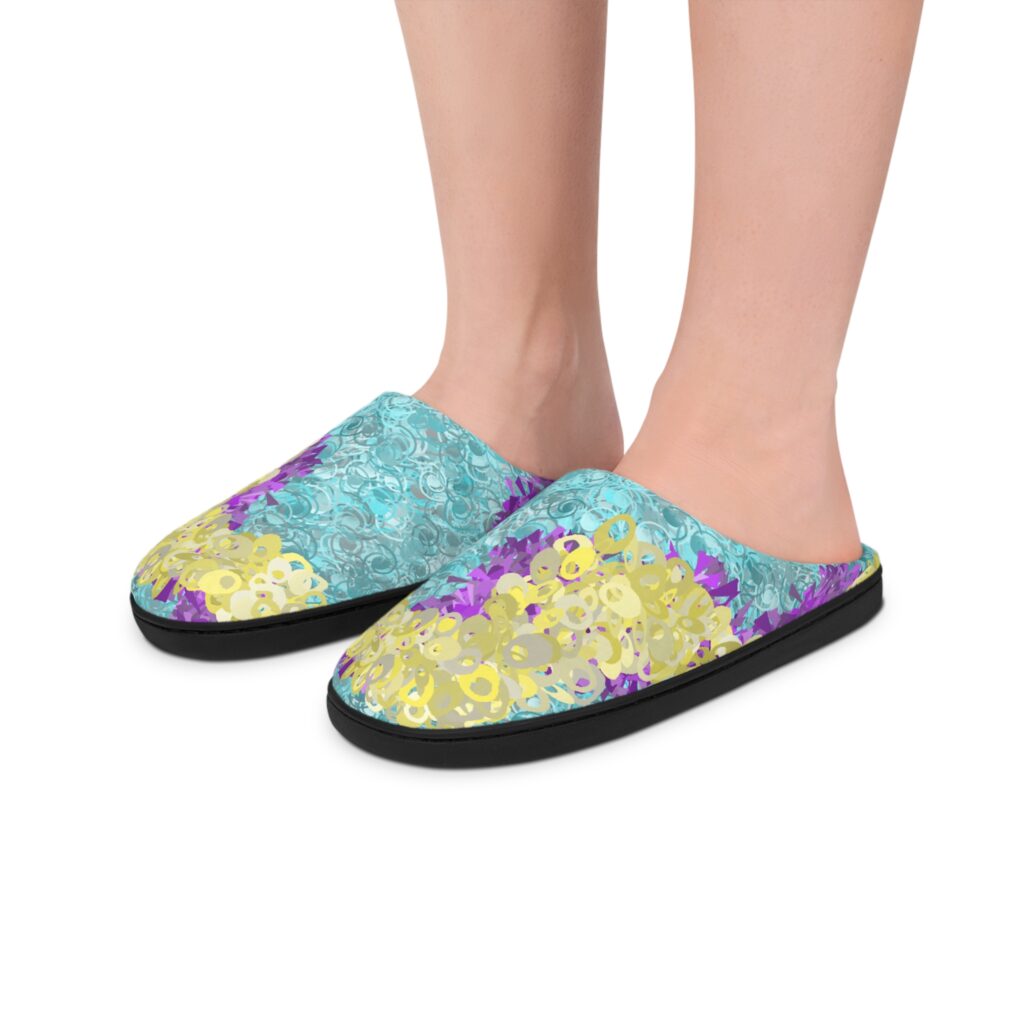 Floral Breeze Women's Indoor Slippers — Turquoise, Yellow & Purple Cozy House Shoes