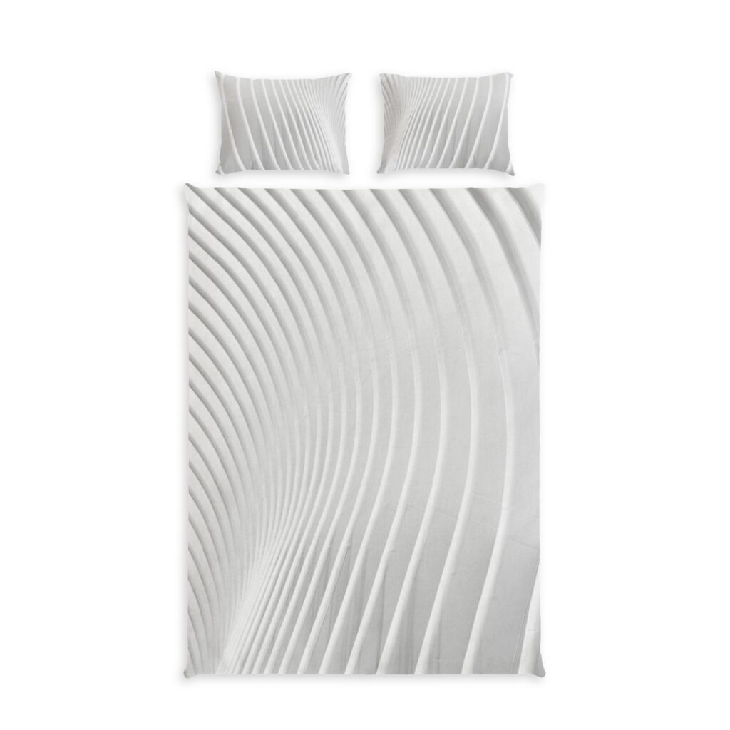 Modern White Wave Cotton Bed Set – Minimalist Abstract Duvet Cover