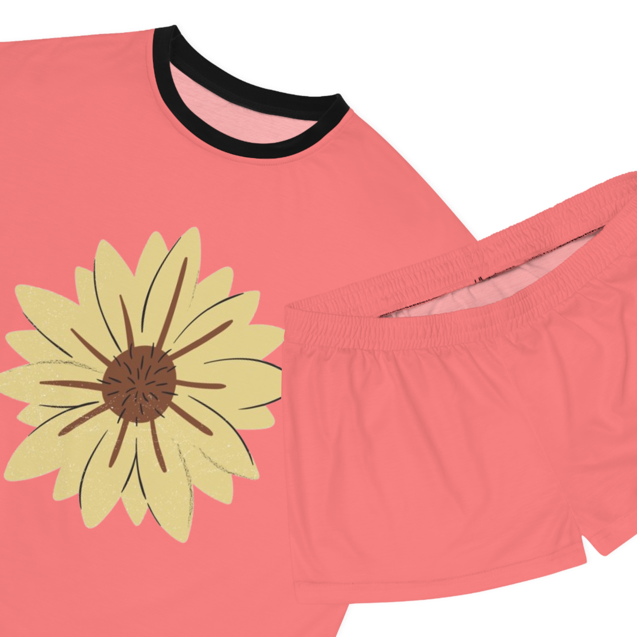 Sunflower Sleep Set — Women's Coral Short Pajama Set - Image 7