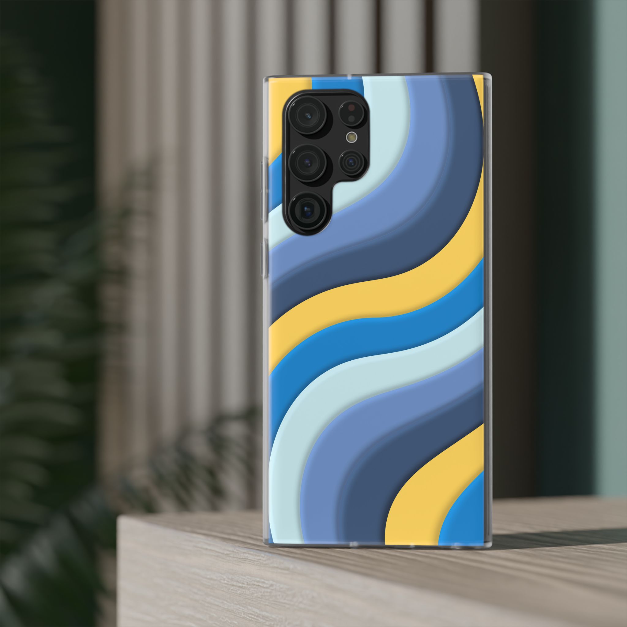 Retro Blue & Yellow Abstract Flexi Case— Wave Pattern Phone Case - Image 32