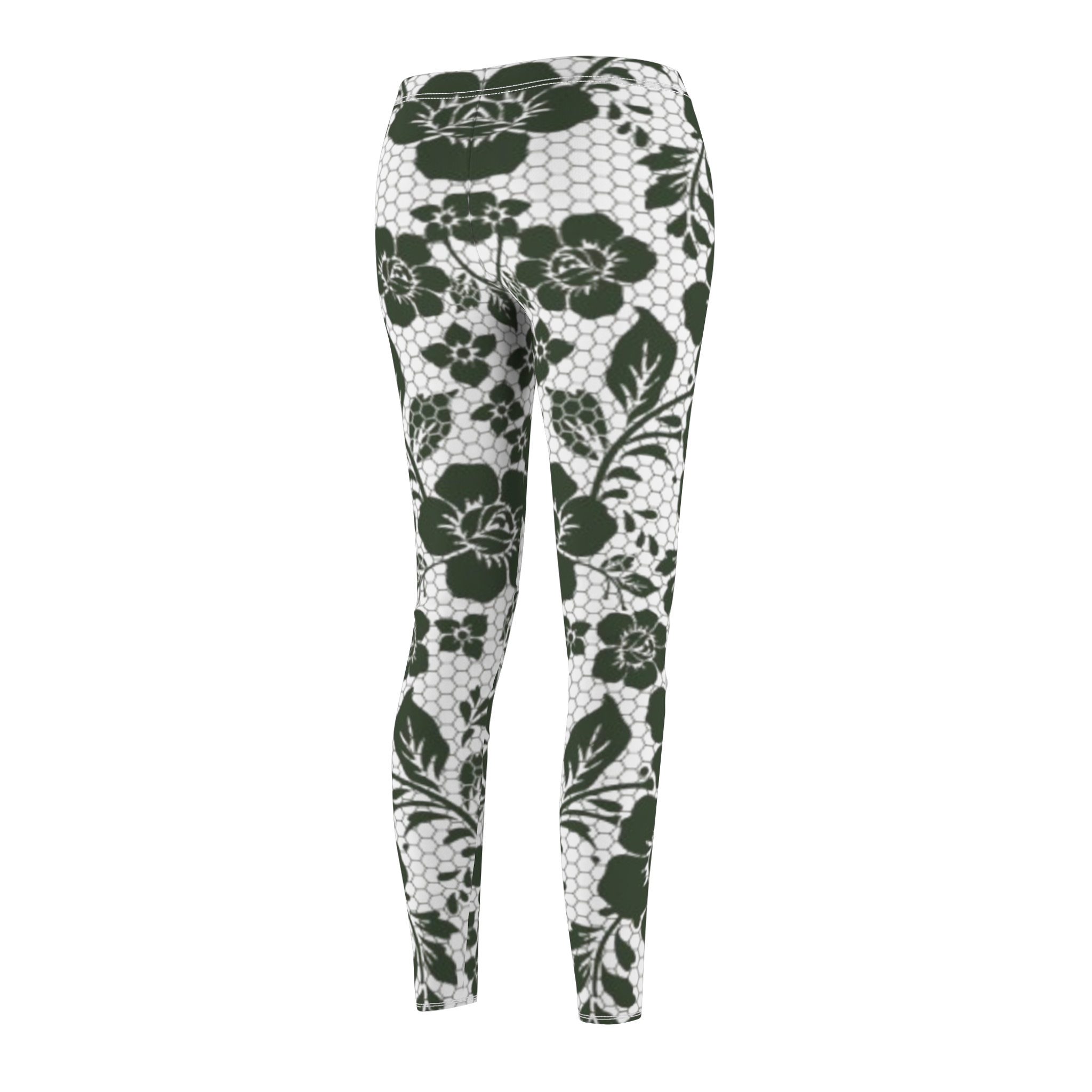 Floral Lace Allover Leggings — Olive Green Patterned Women's Leggings - Image 5