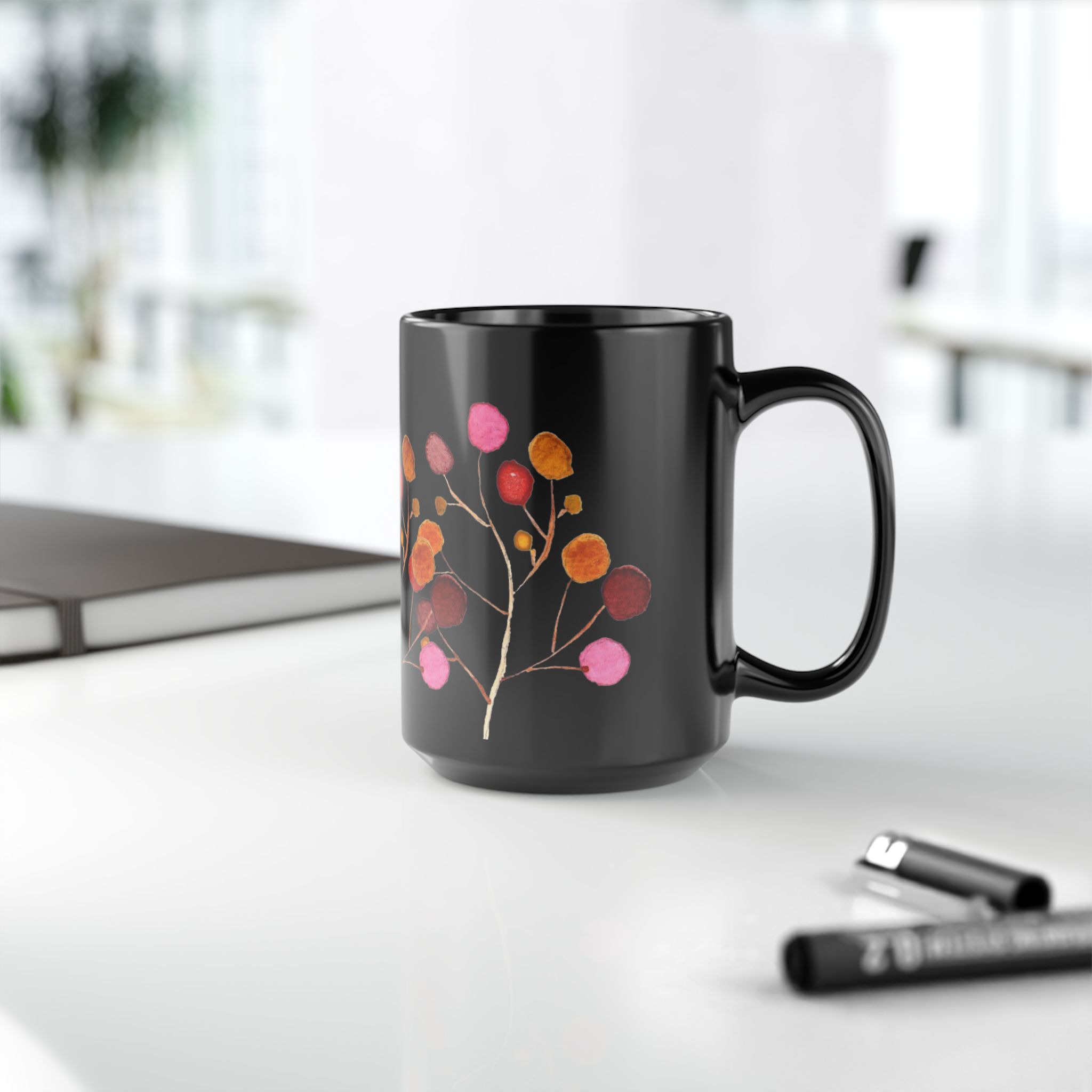 Checkerboard Pattern Black Mug — 15oz Retro Wood-Style Coffee Cup - Image 6