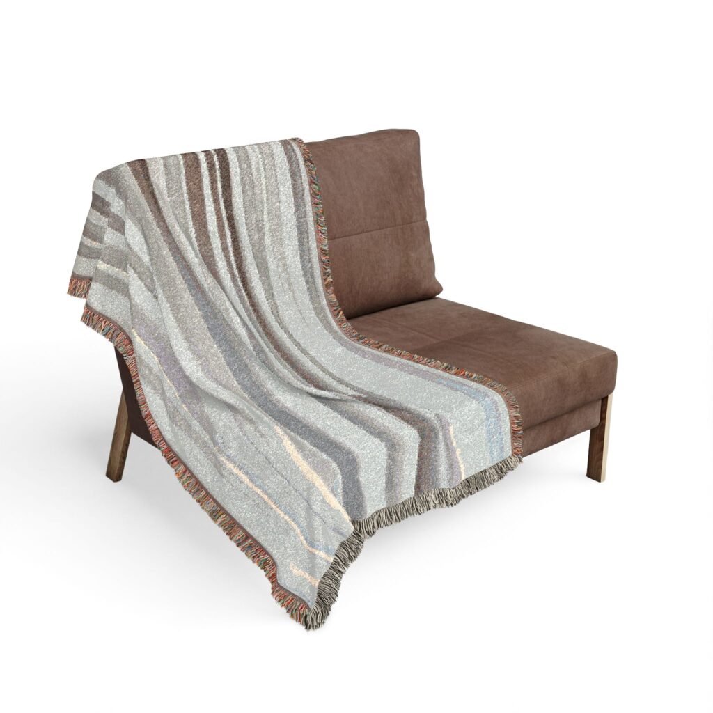 Woven Blanket — Modern Abstract Stripe Throw, Reversible Neutral & Dark Sides