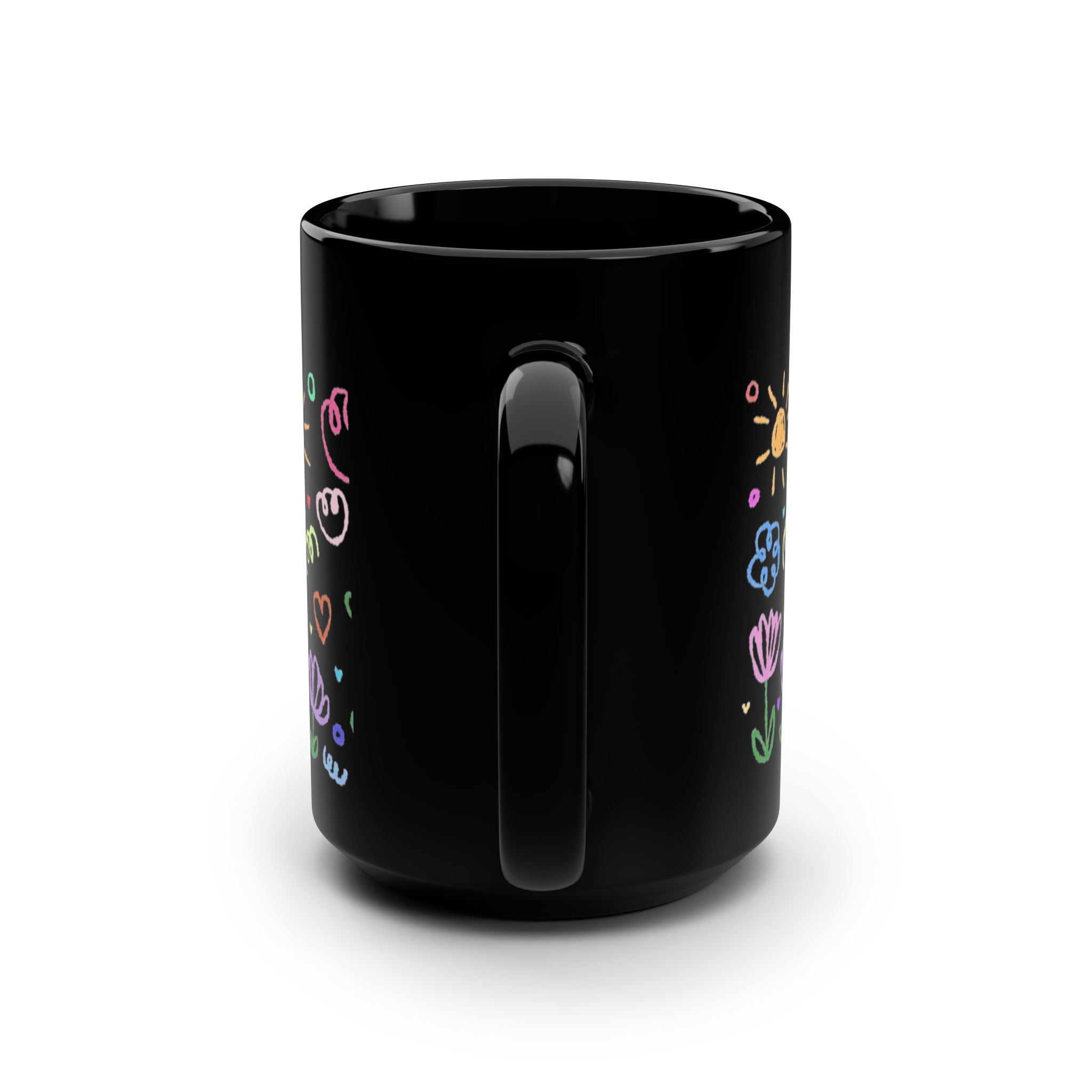 15oz Black Mug with Lavender Pansy Floral Band — Elegant Purple Flower Coffee Cup - Image 3