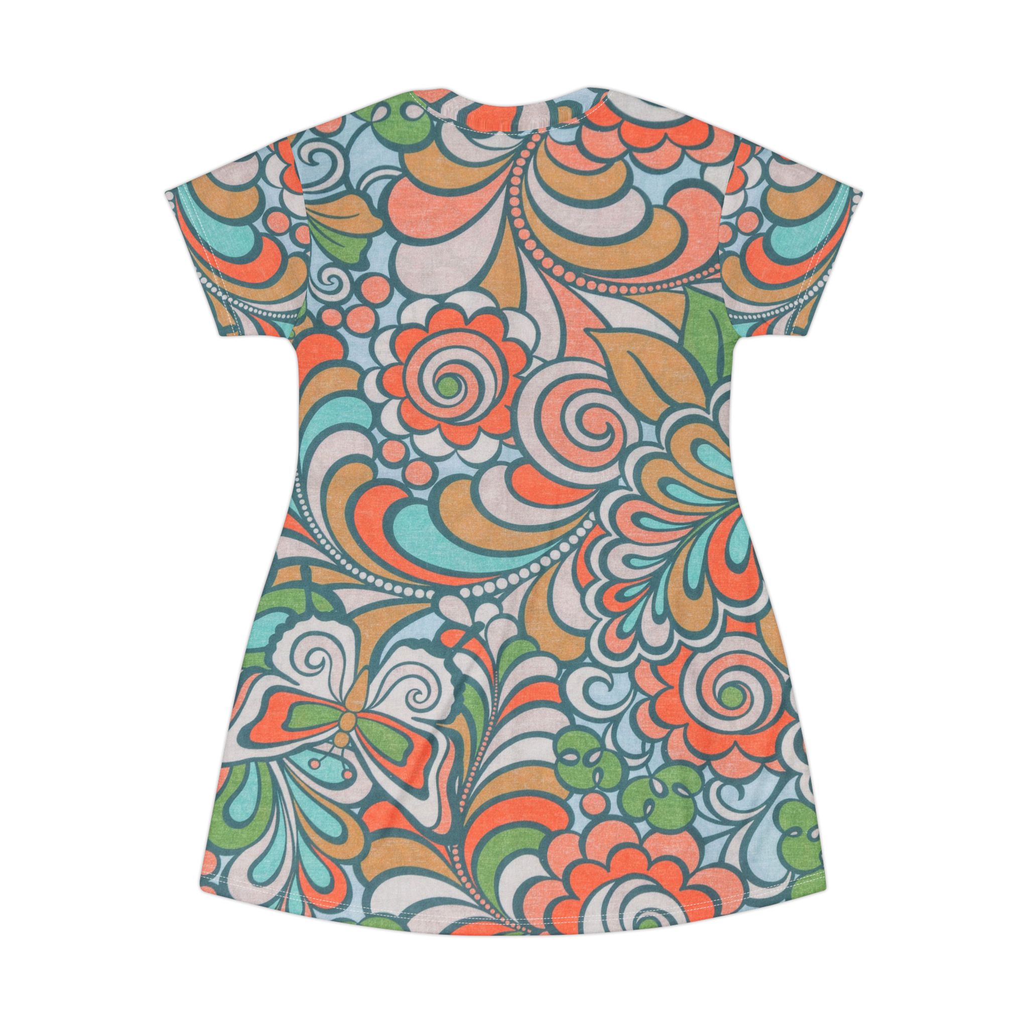 Floral Paisley T-Shirt Dress – Retro Boho All-Over Print - Image 3