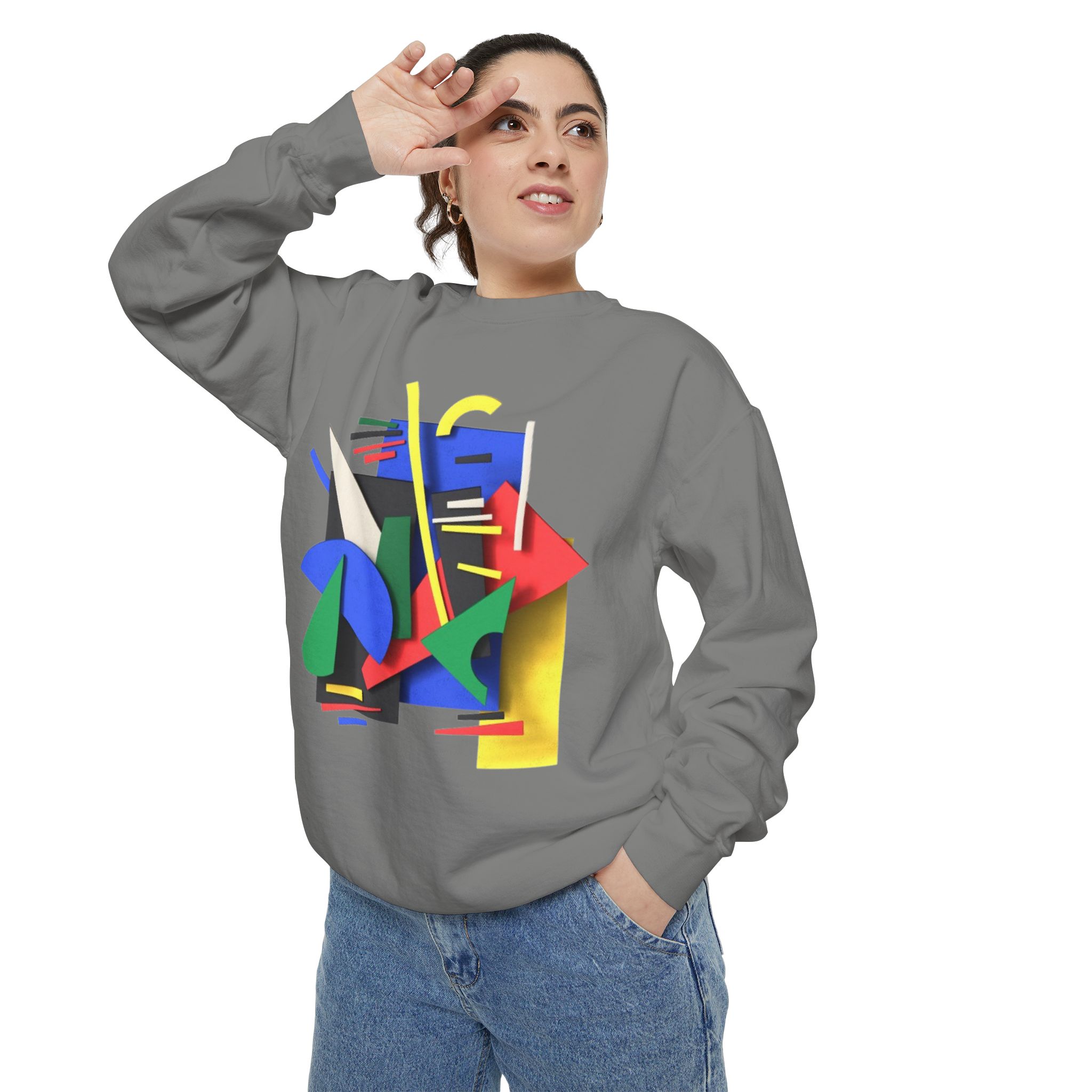 Abstract Geometric Crewneck Sweatshirt — Colorful 80s Retro Art Design - Image 6