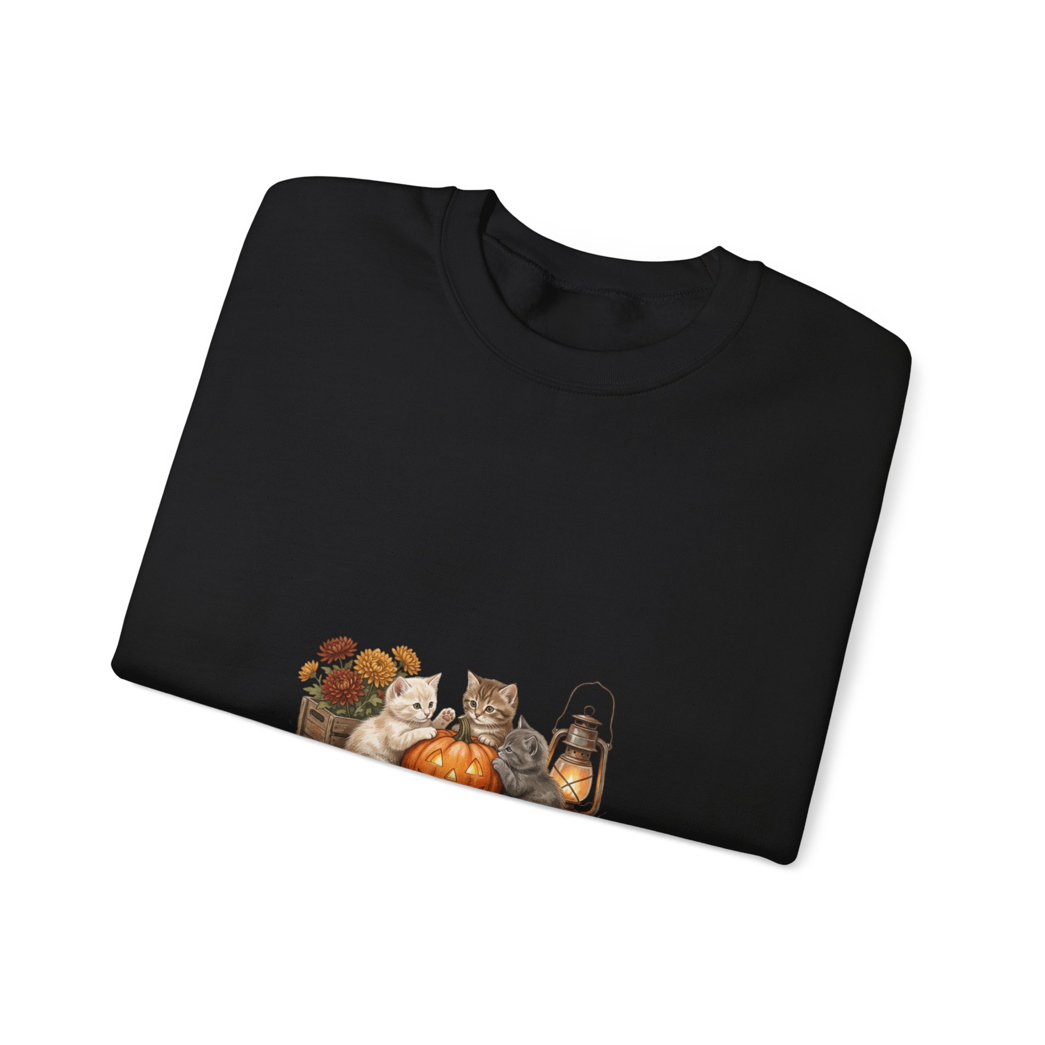 Pumpkin Patch Cats Crewneck Sweatshirt | Autumn Leaves, Harvest Pumpkin Season - Image 7
