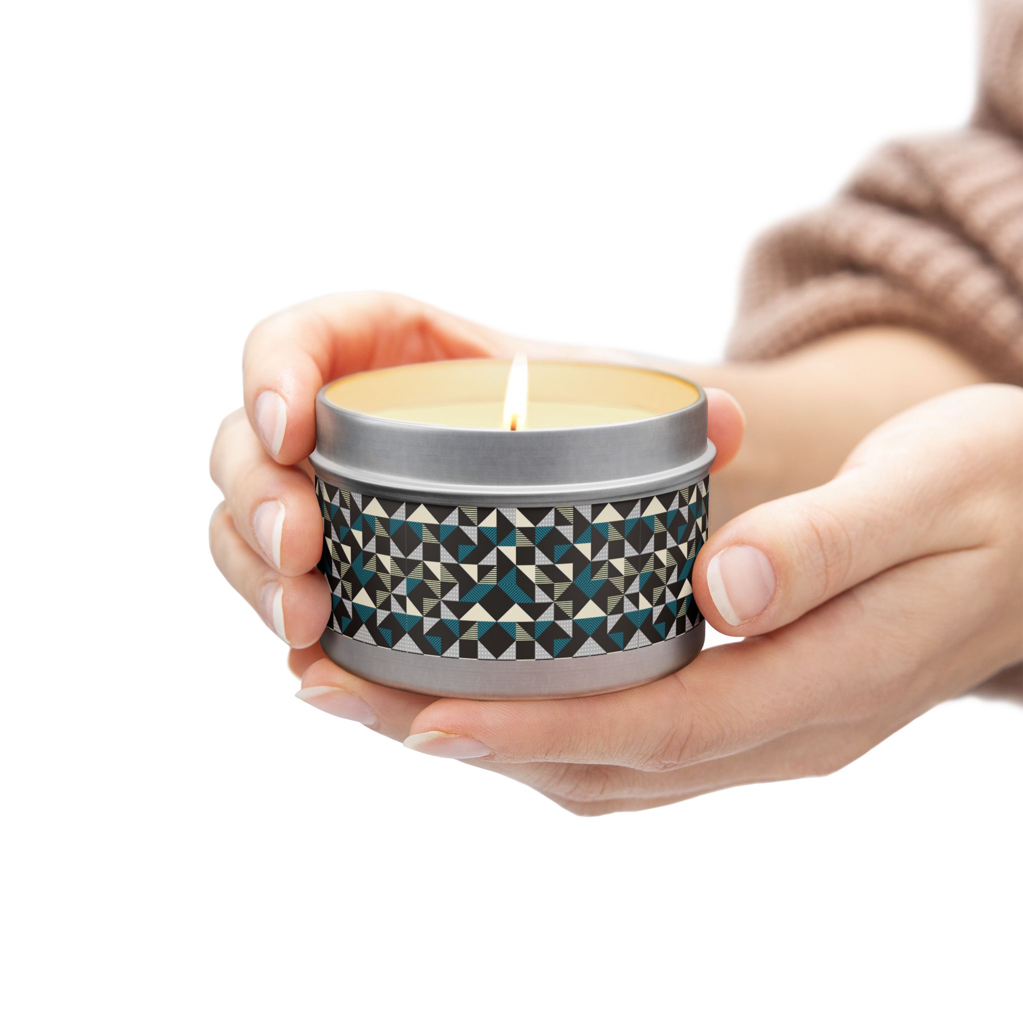 Geometric Triangle Tin Candle — Modern Teal & Grey Scented Candle - Image 36