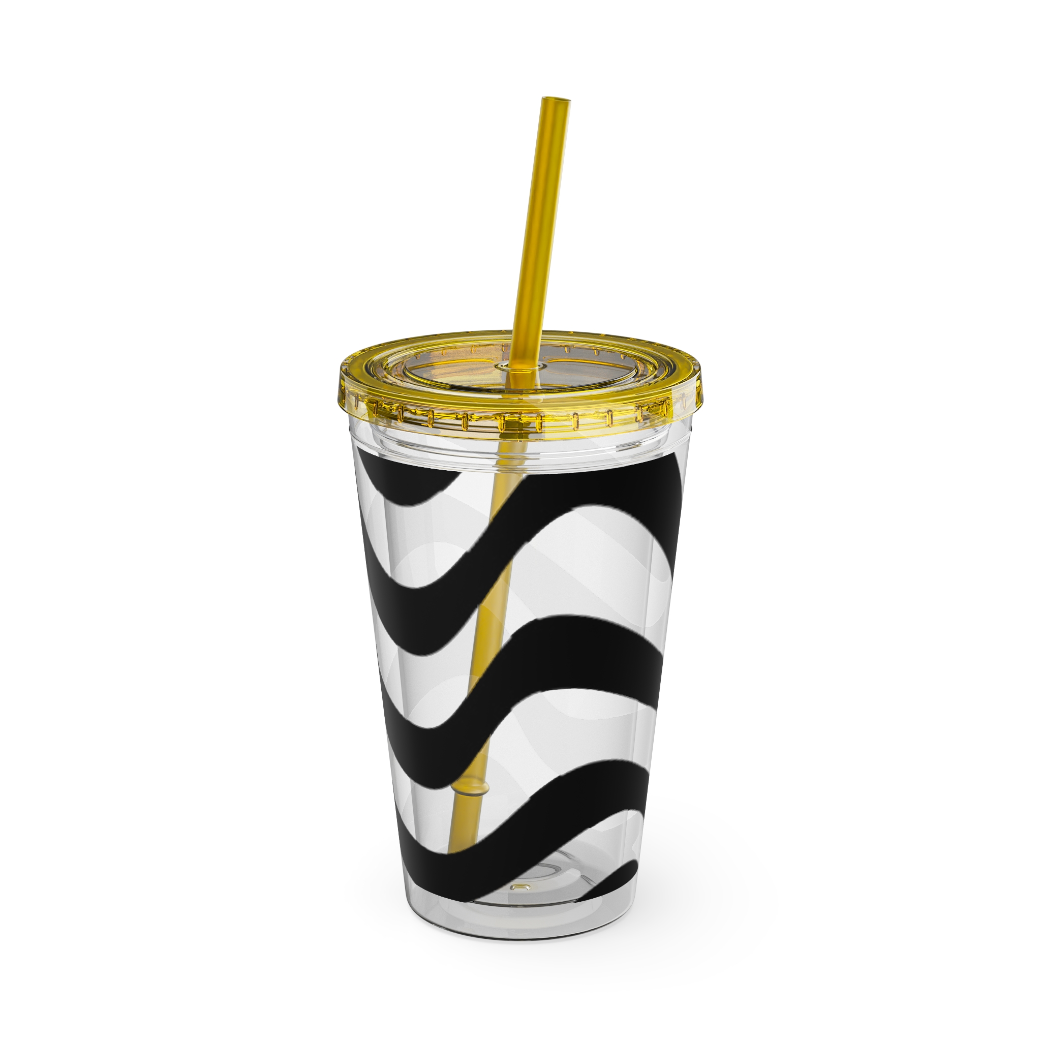Wavy Stripes 16oz Tumbler with Straw — Black Brushstroke Design - Image 19