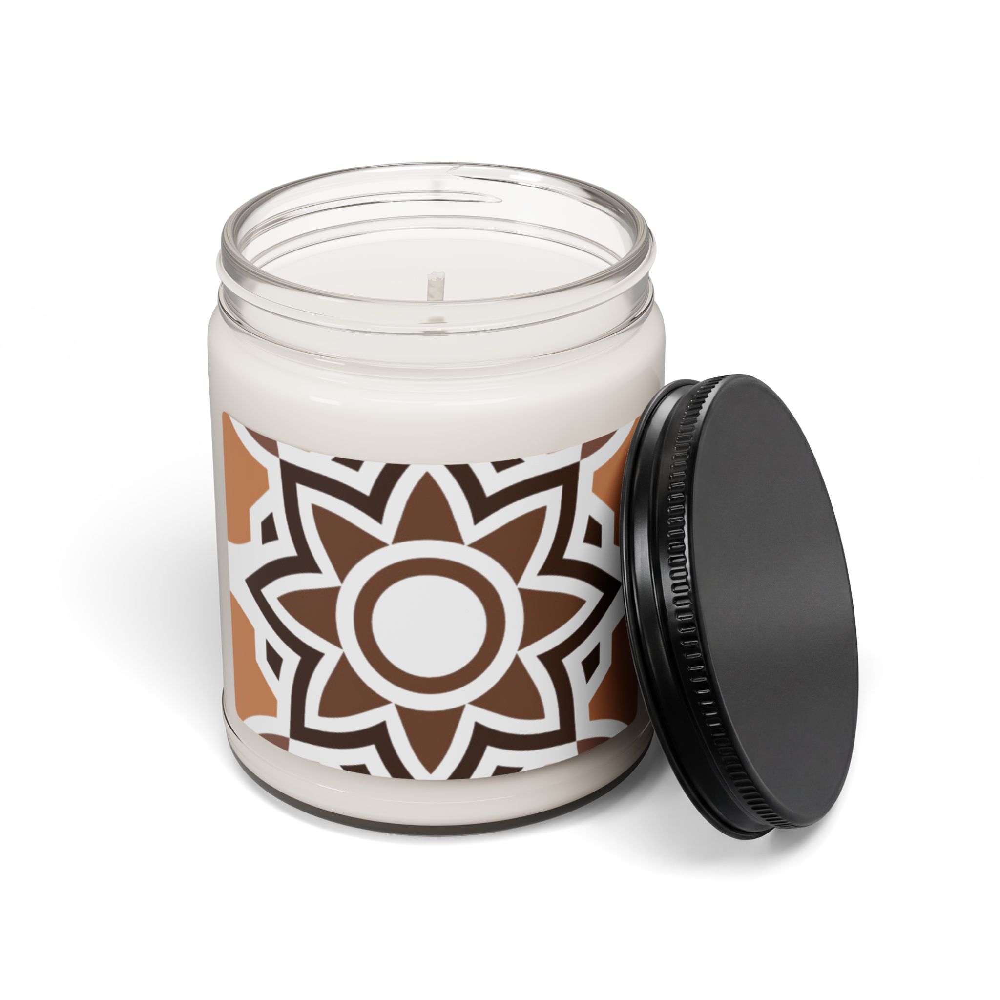 Soy Candle 9oz — Warm Brown Geometric Mandala Scented Jar - Image 42