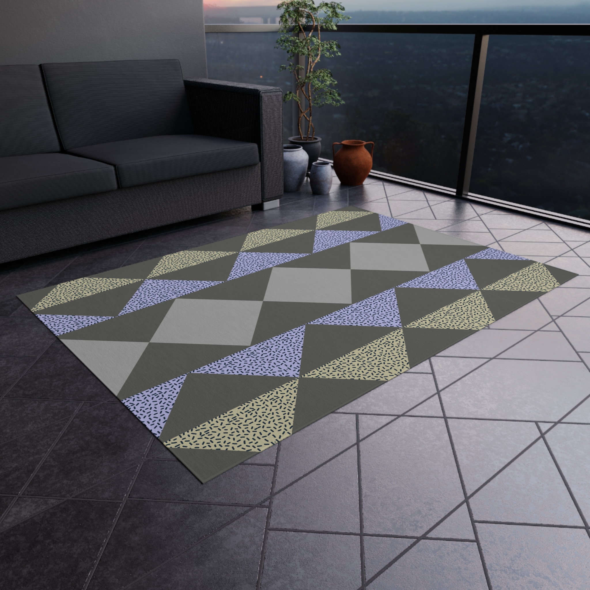 Geometric Triangle Outdoor Rug — Modern Patio Mat in Gray, Blue & Beige - Image 16