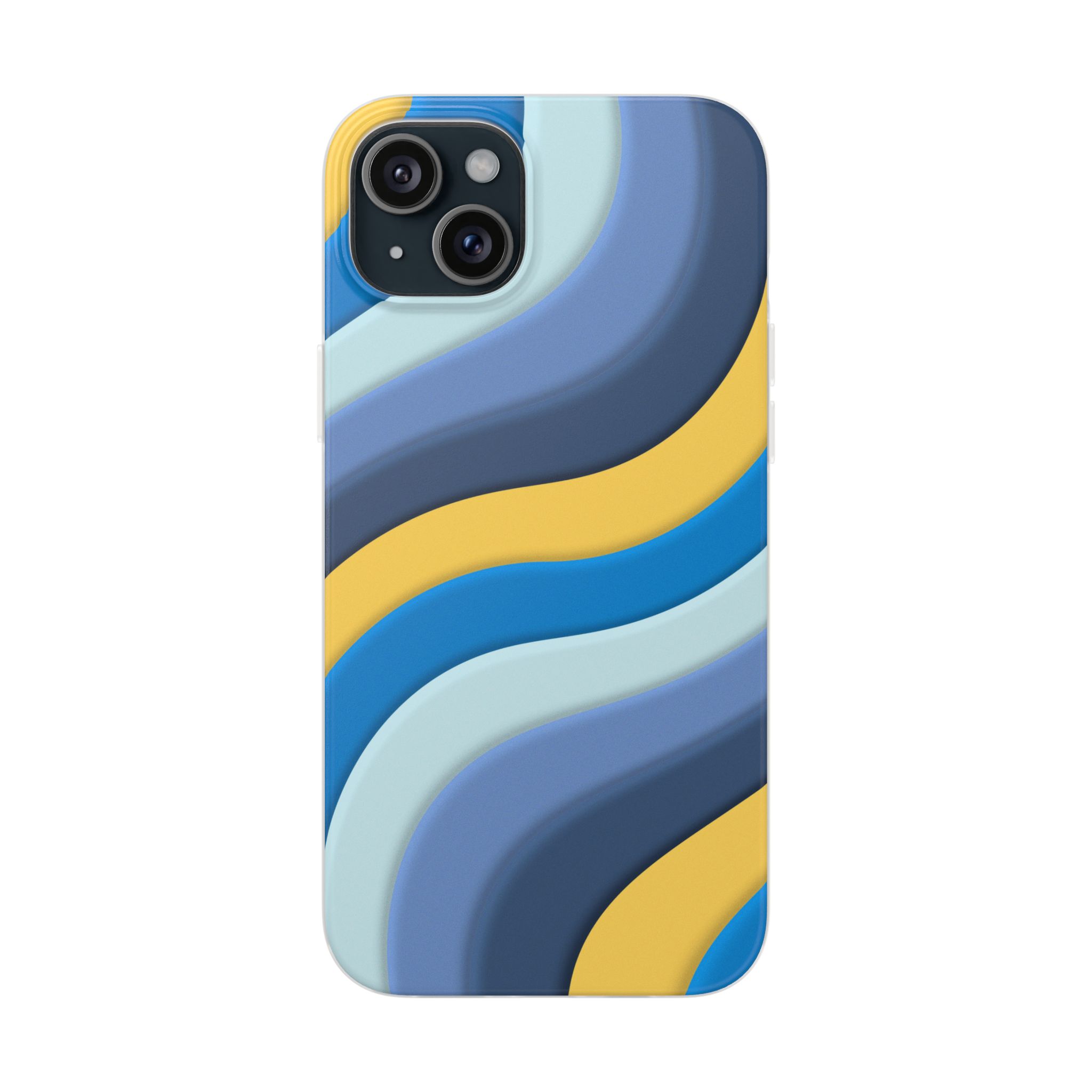 Retro Blue & Yellow Abstract Flexi Case— Wave Pattern Phone Case - Image 75