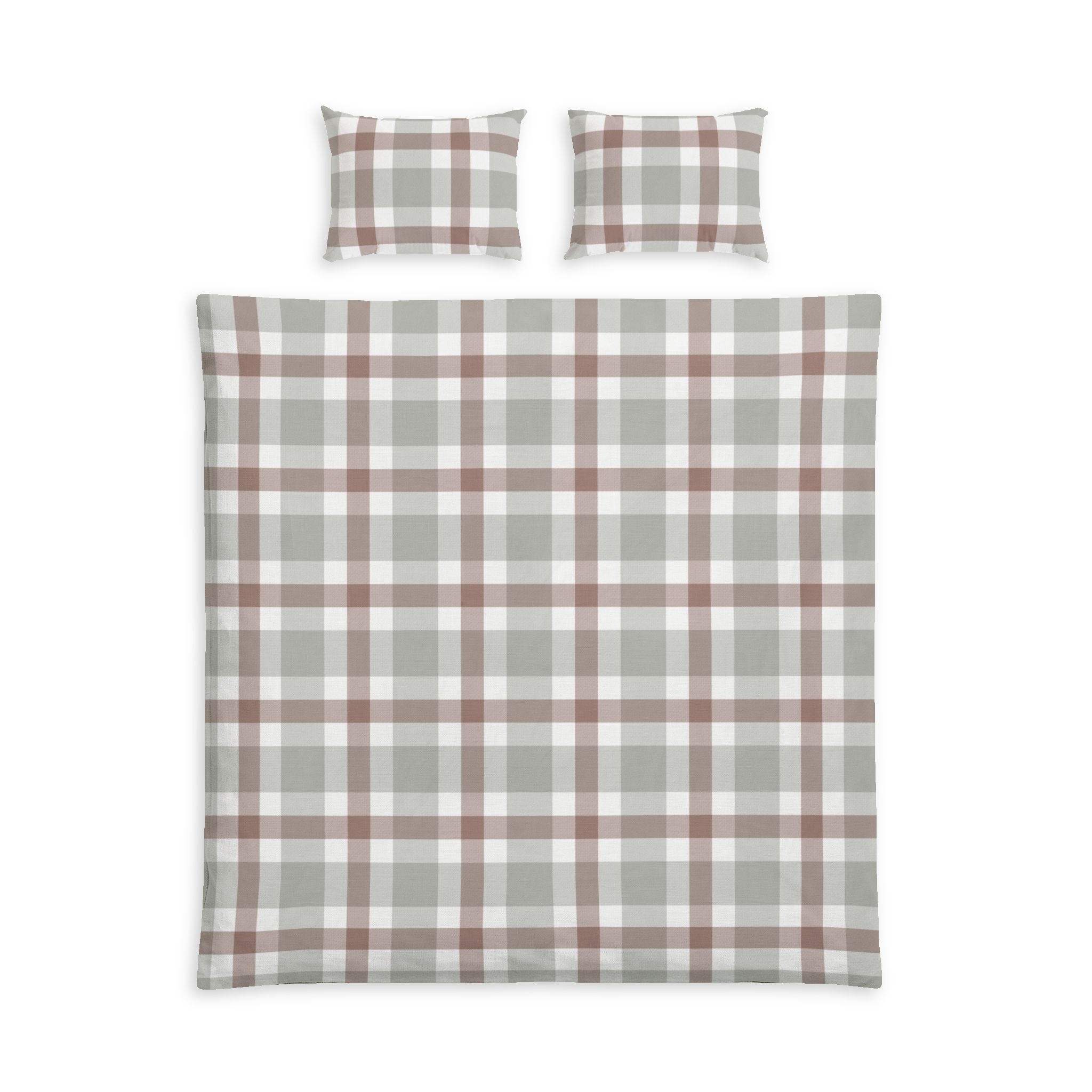 Plaid Cotton Bed Set – Neutral Taupe & Sage Check Duvet Cover - Image 3