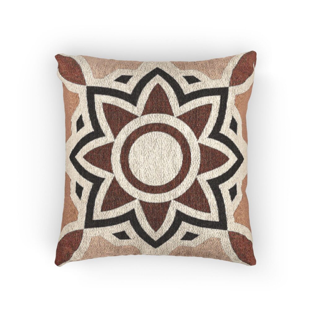 Woven Decorative Pillow — Boho Sunburst Pattern in Neutral Earth Tones