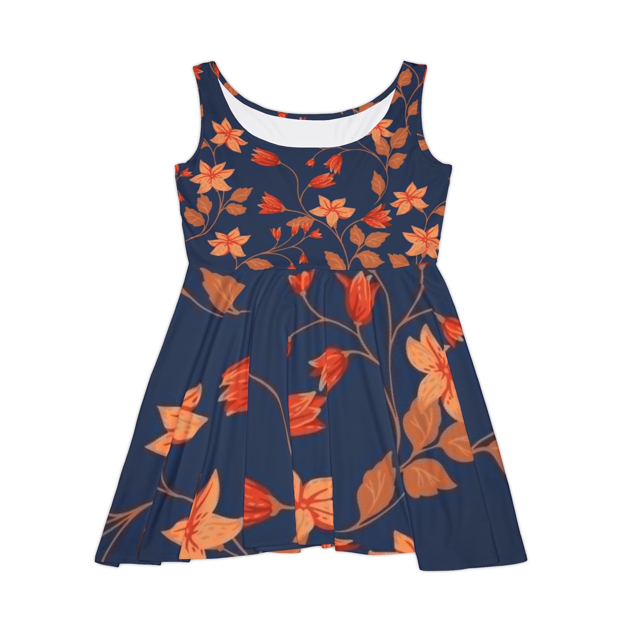 Navy Floral Skater Dress — Orange Blossom Print - Image 2