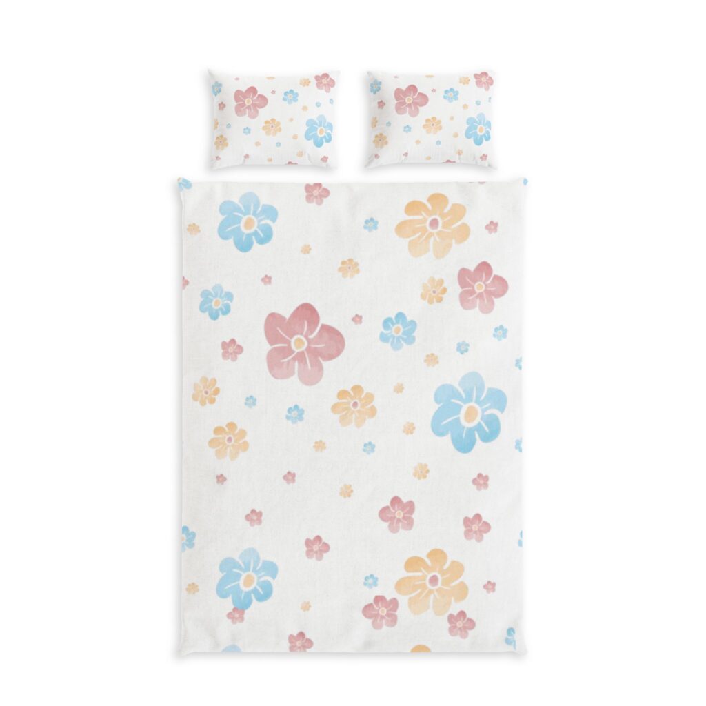 Floral Cotton Bed Set — Pastel Daisy Pattern Duvet Cover & Pillowcases