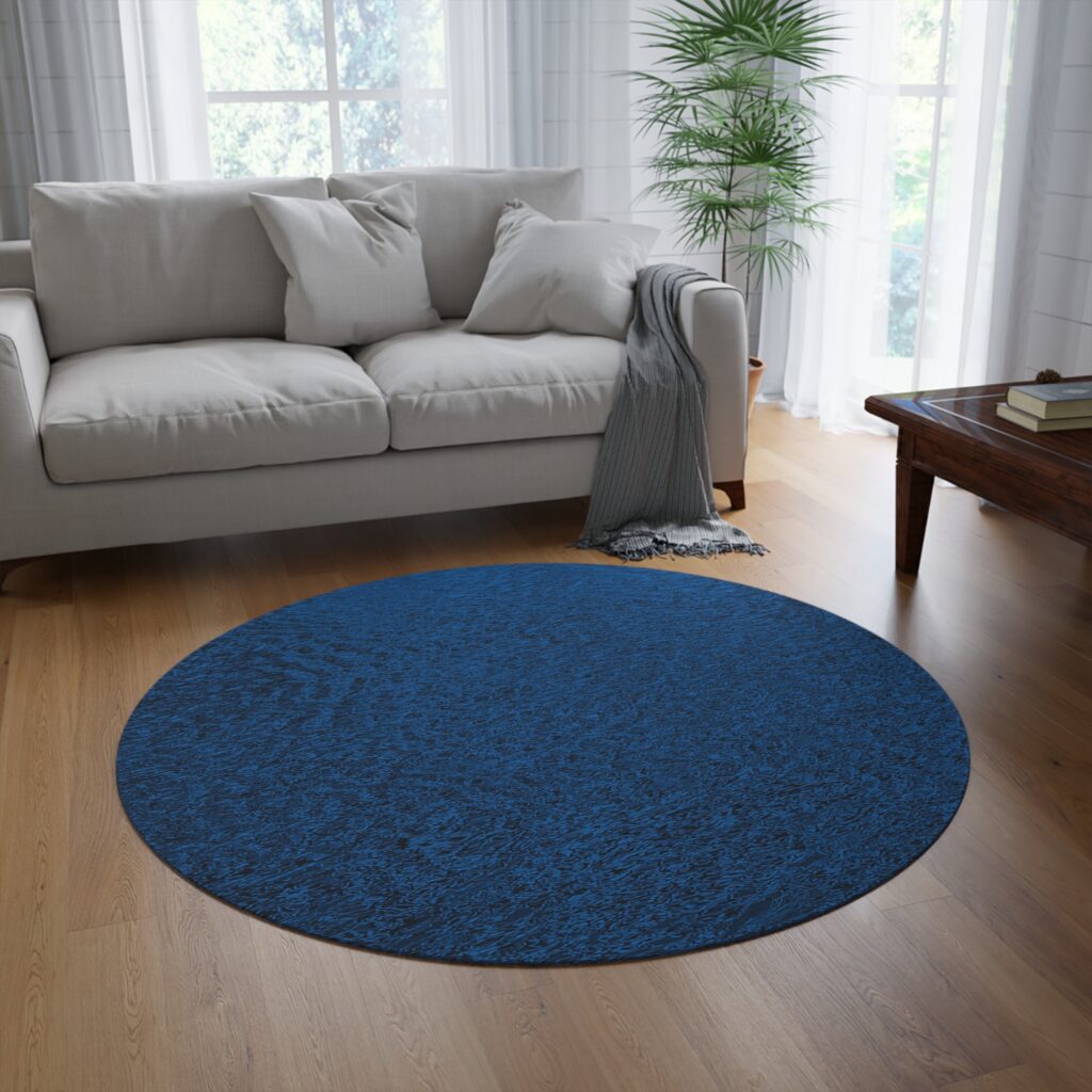 Round Blue Plush Rug — Soft Shag Area Rug