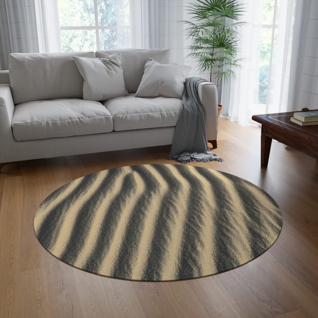 Desert Sand Wave Round Rug — Neutral Zebra Stripe Accent Rug
