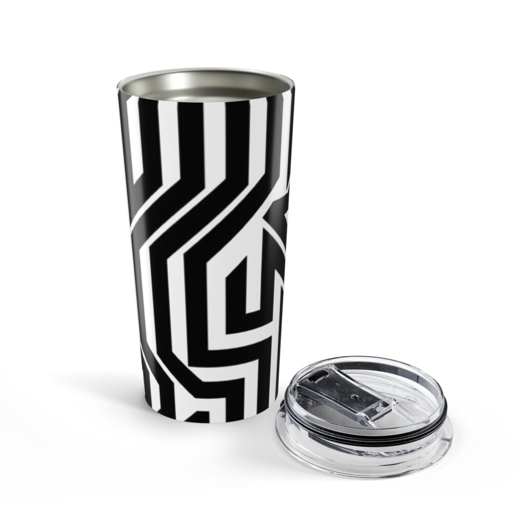 20oz Geometric Black & White Tumbler — Bold Optical Stripe Travel Cup