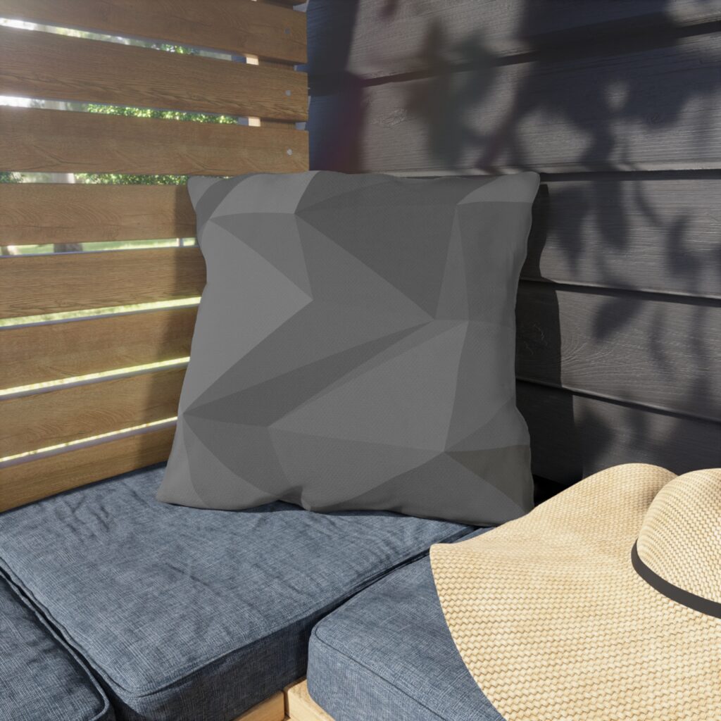 Geometric Gray Outdoor Pillow — Modern Faceted Patio Cushion