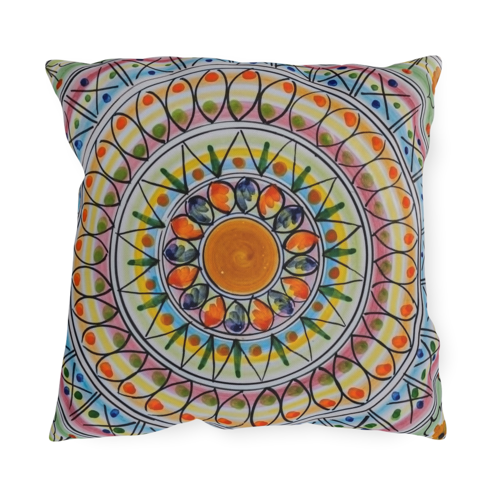 Boho Mandala Outdoor Pillow - Colorful Floral Sunburst Patio Cushion - Image 9