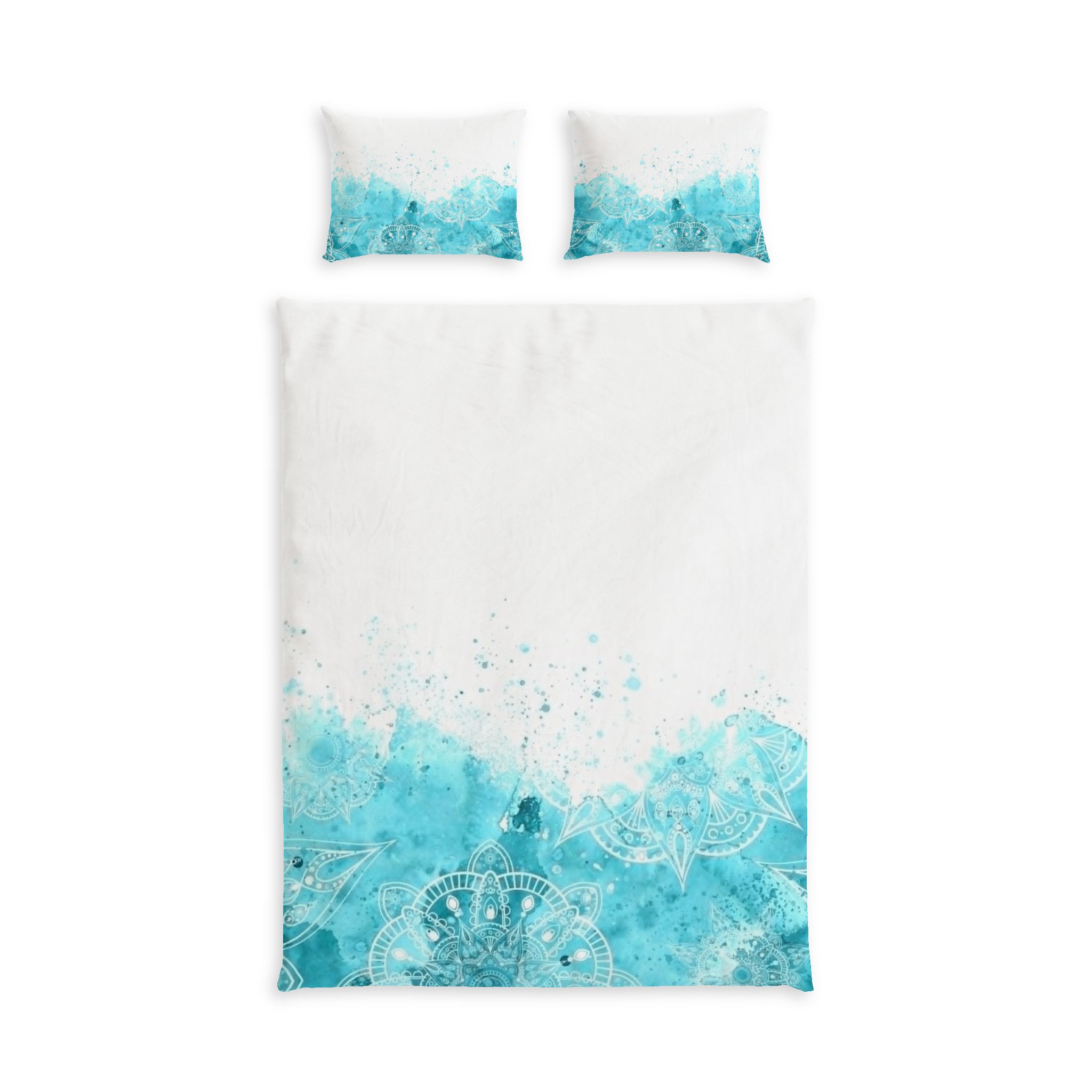 Turquoise Watercolor Mandala Cotton Bed Set — Boho Duvet Cover & Pillowcases - Image 2